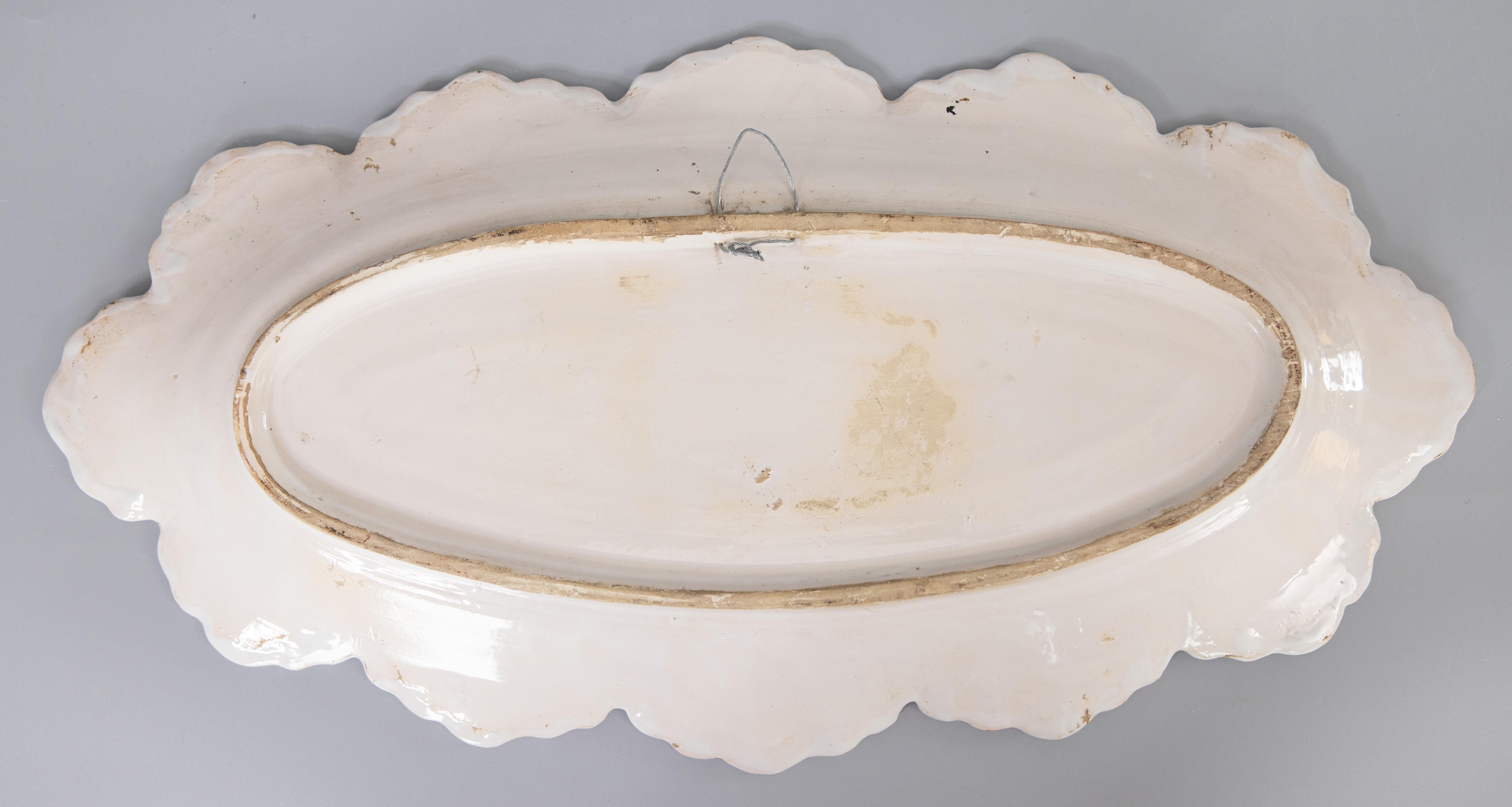 Antique French Faience Quimper Oval Scalloped Wall Platter circa 1900 2