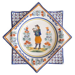Antique French Faience Quimper Star Shaped Plate