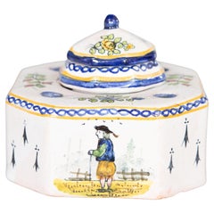 Antique French Faience Quimper Style Inkwell, circa 1900
