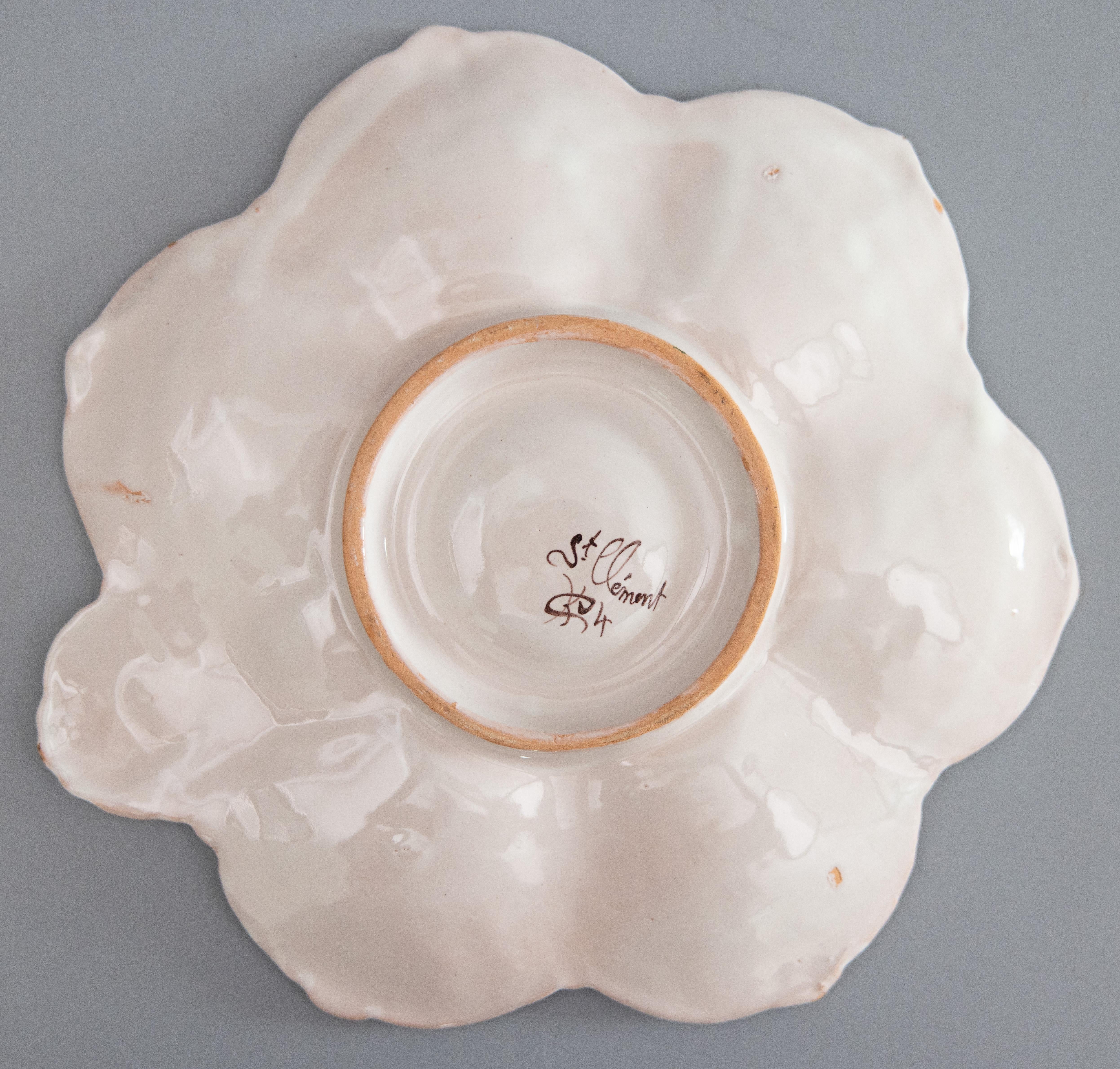 Antique French Faience Saint Clement Oyster Plate, Circa 1890 In Good Condition For Sale In Pearland, TX