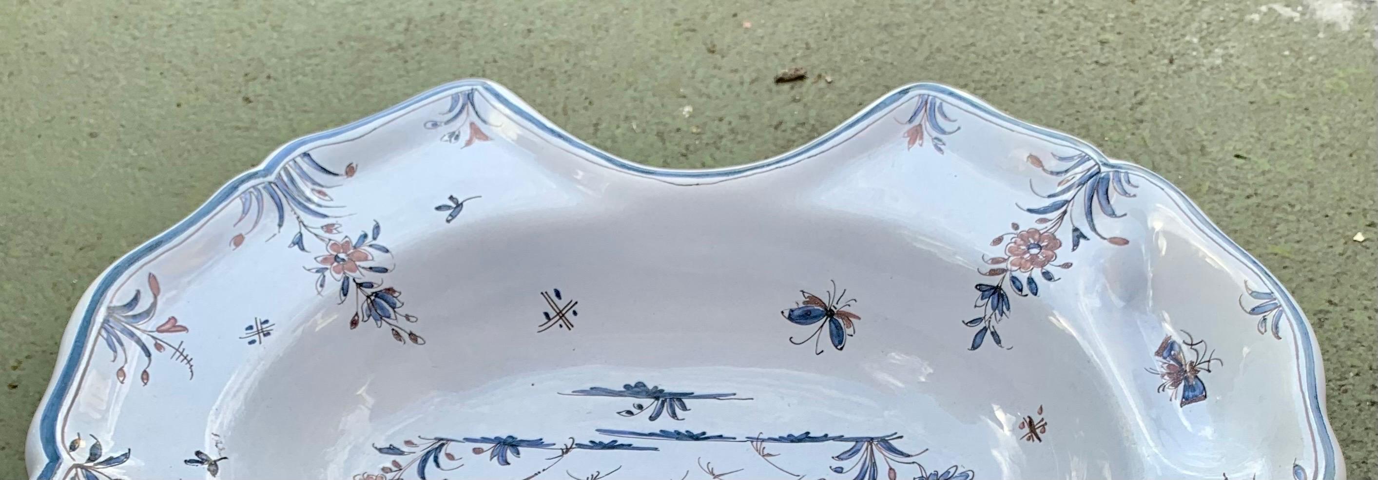 Hand-Painted Antique French Faience Shaving Bowl For Sale