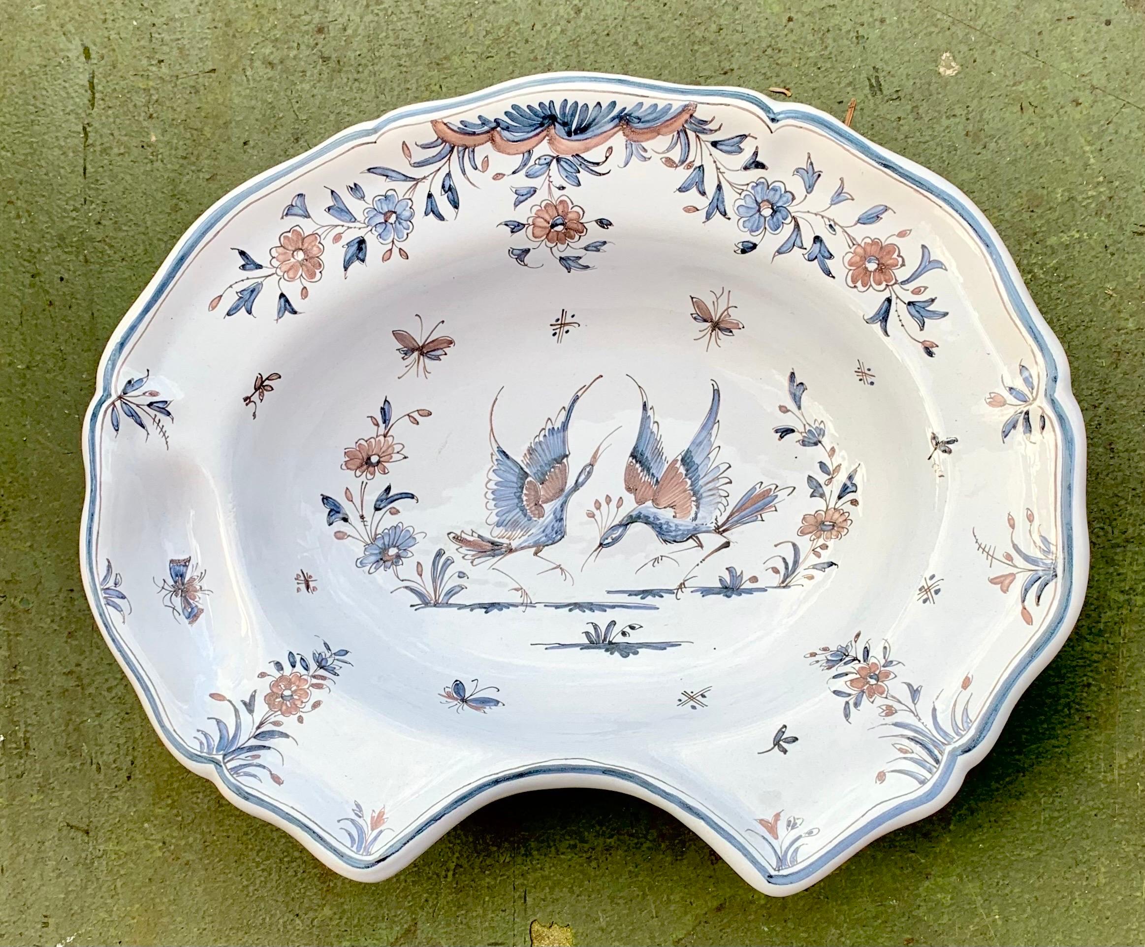 19th Century Antique French Faience Shaving Bowl For Sale