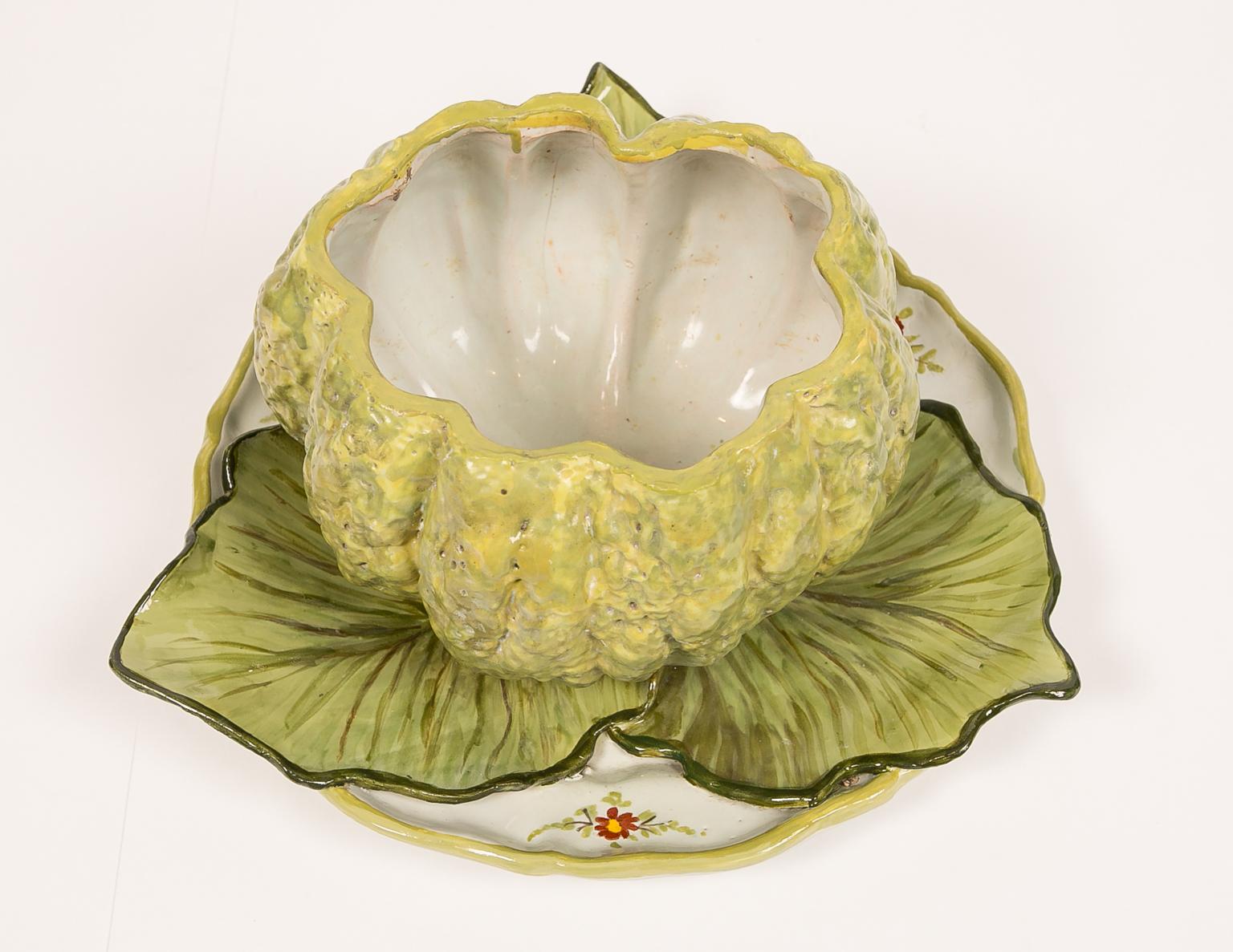 Antique French Faience Tureen Modeled as a Pumpkin 18th Century In Good Condition In Katonah, NY