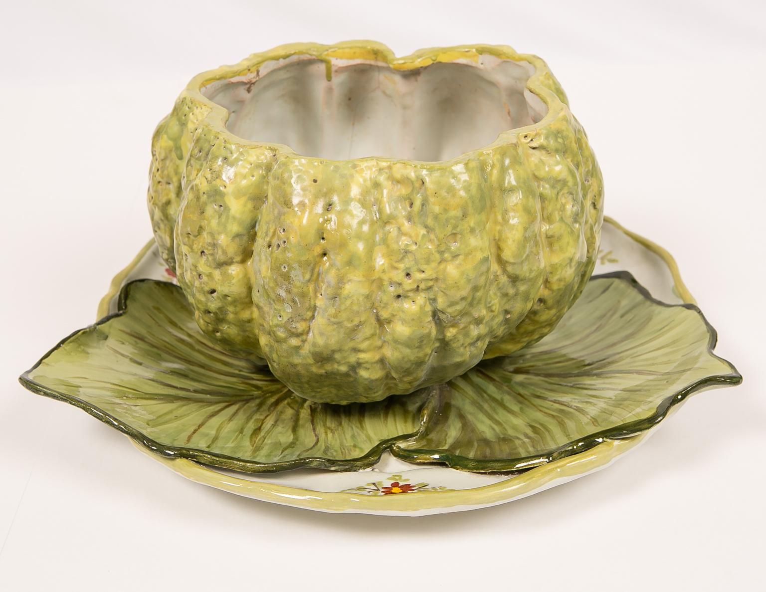 18th Century and Earlier Antique French Faience Tureen Modeled as a Pumpkin 18th Century