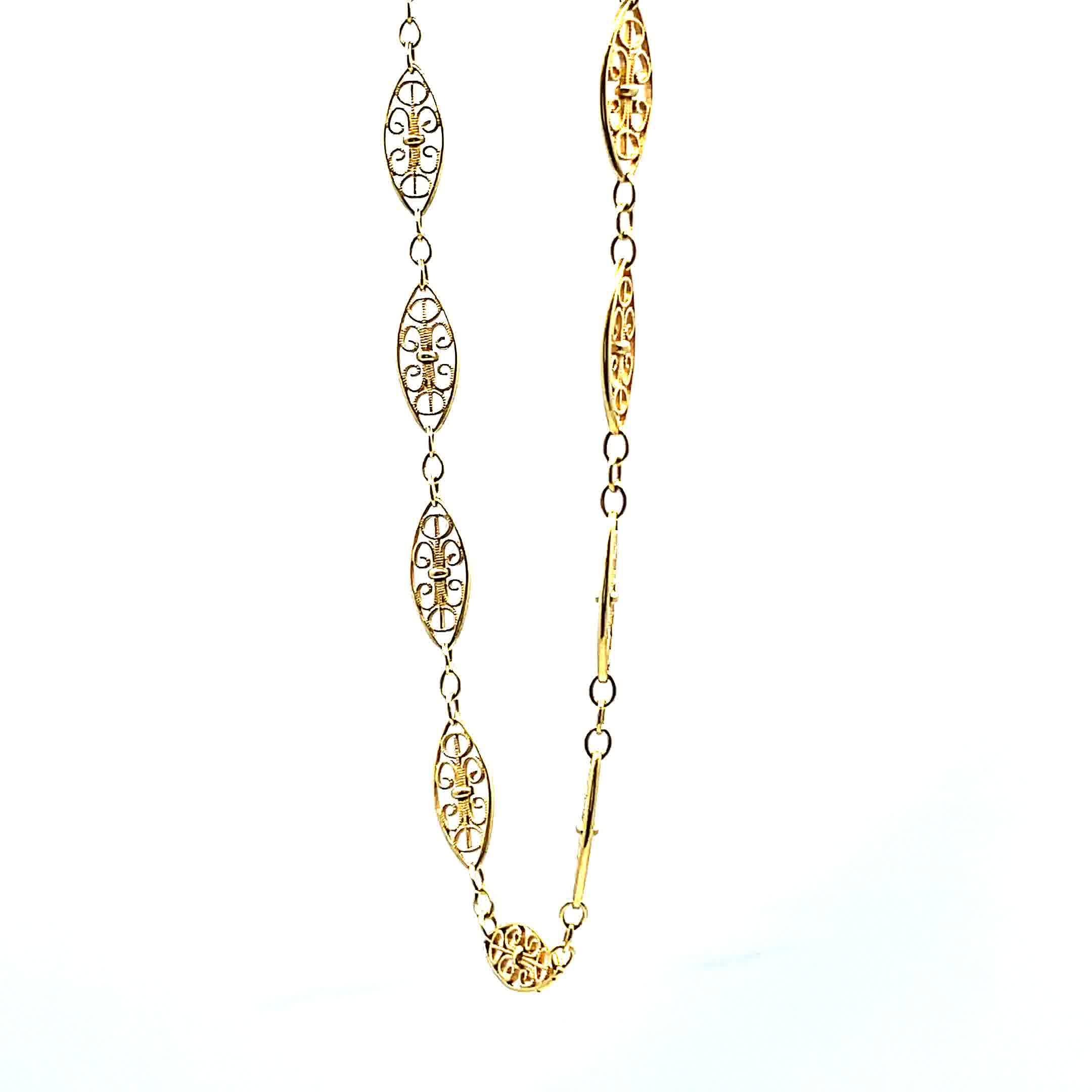 Art Nouveau Antique French Fancy 18 Karat Gold Link Chain Necklace