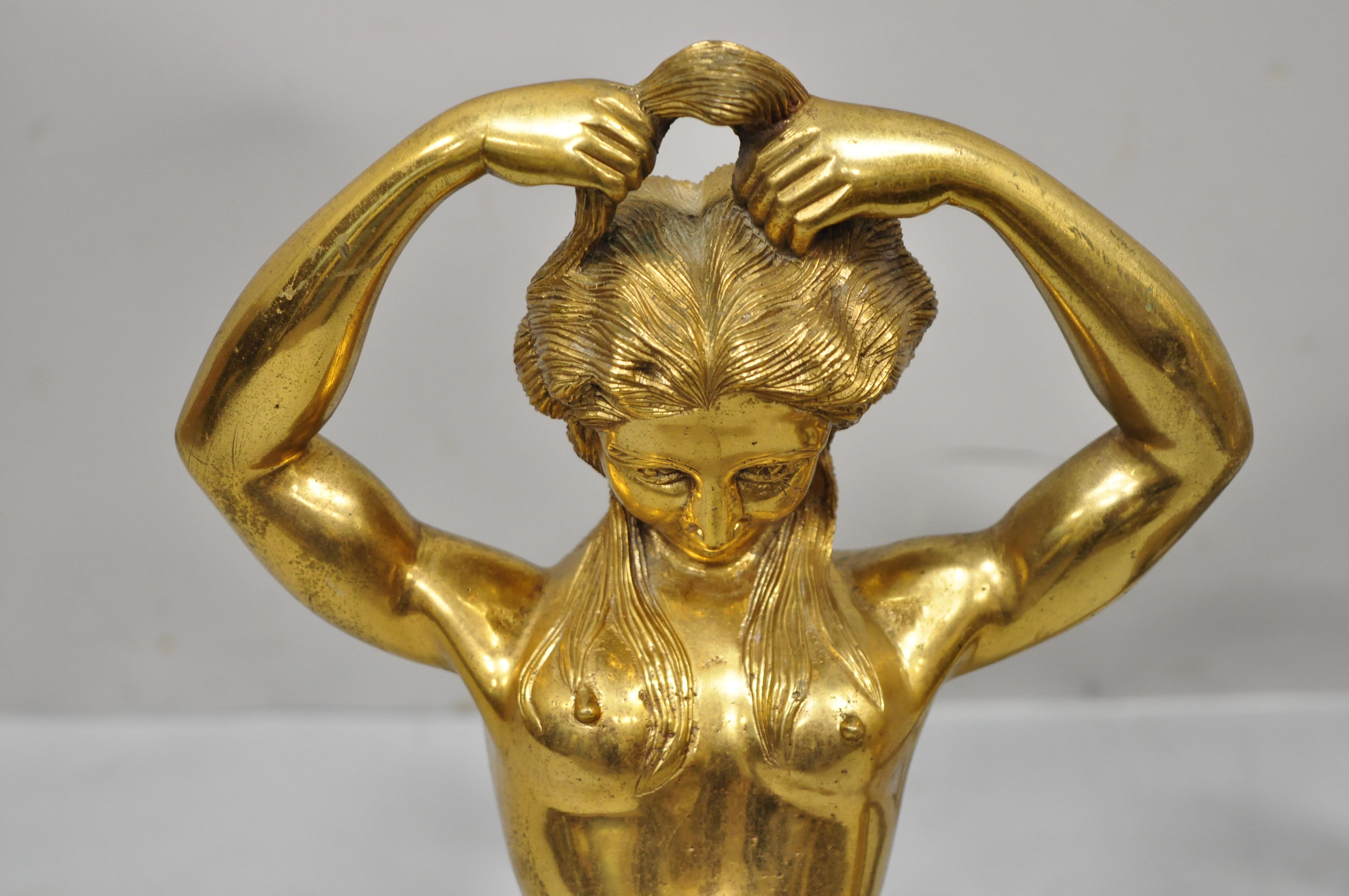 Hollywood Regency Antique French Fantasy Bronze Brass Mermaid Regency Fireplace Andirons, a Pair