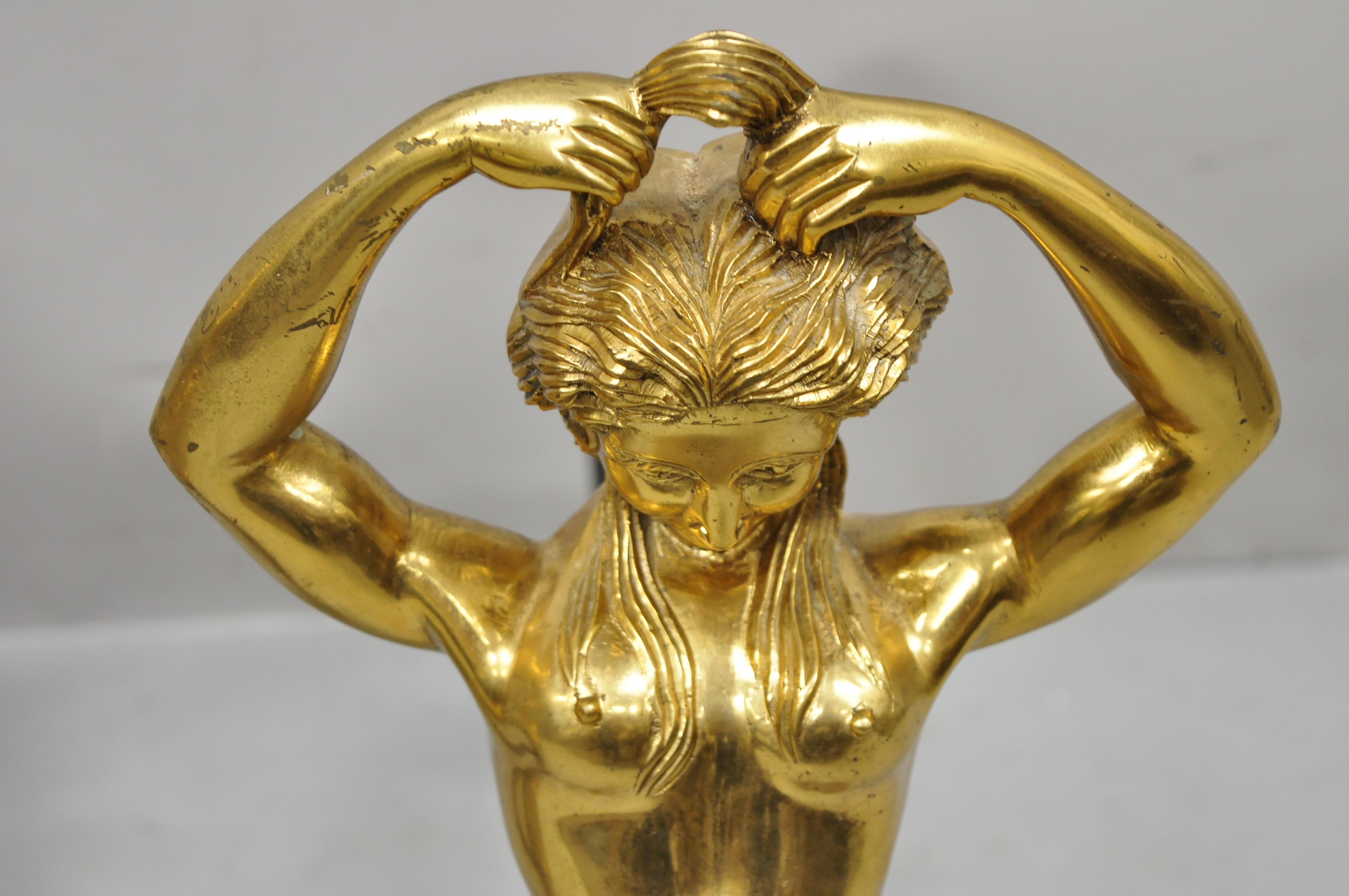 Cast Antique French Fantasy Bronze Brass Mermaid Regency Fireplace Andirons, a Pair