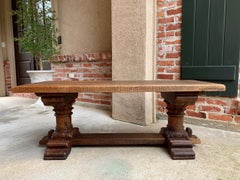Antique French Farm Country Oak Coffee Table Plank Top Corinthian Capital