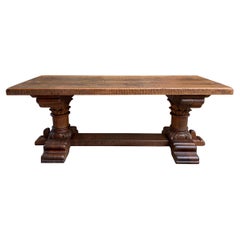 Antique French Farm Country Oak Coffee Table Plank Top Corinthian Capital