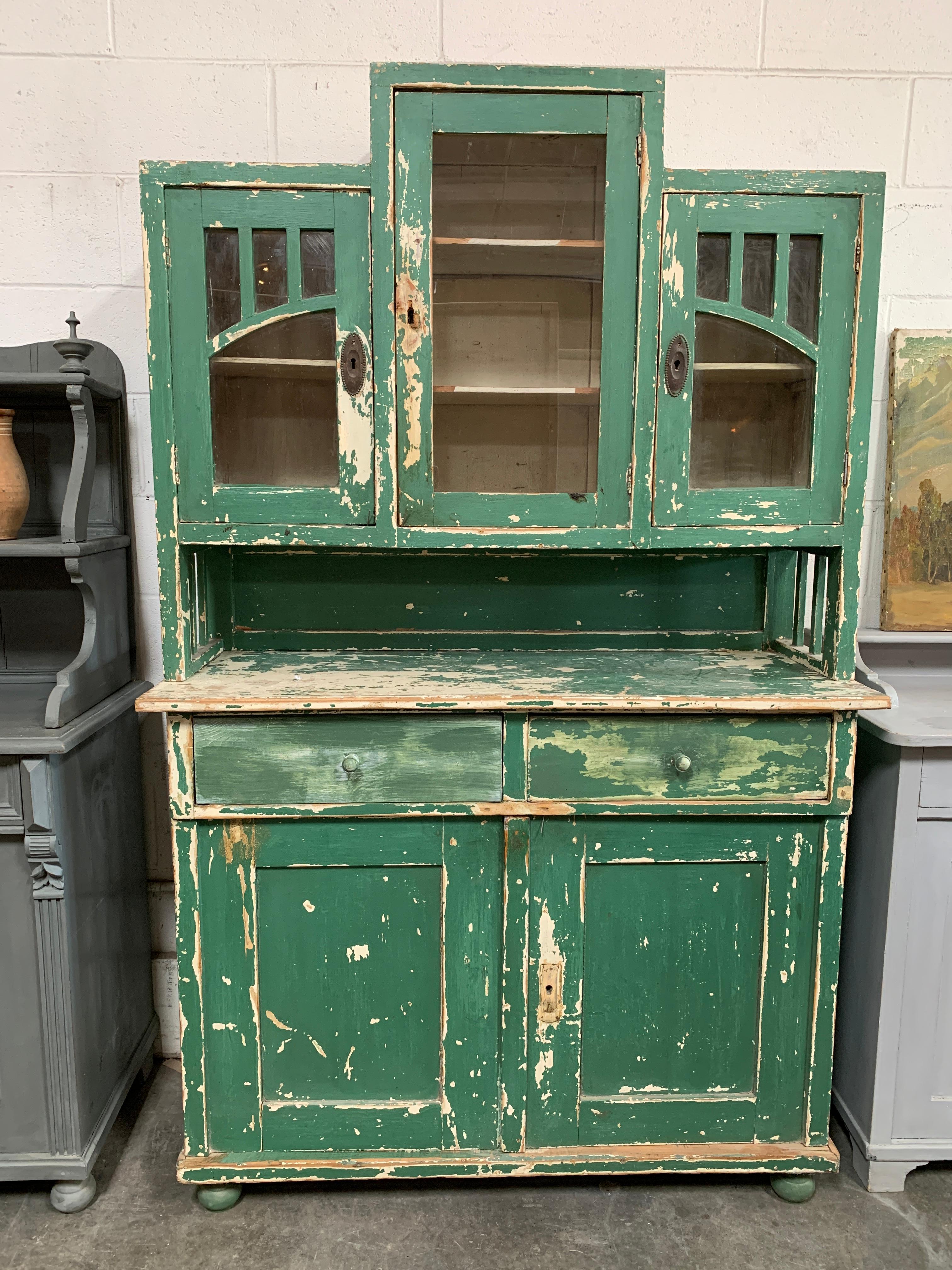 Antique French handcrafted cabinet with Hutch, an unique design featuring classic dovetail seams.