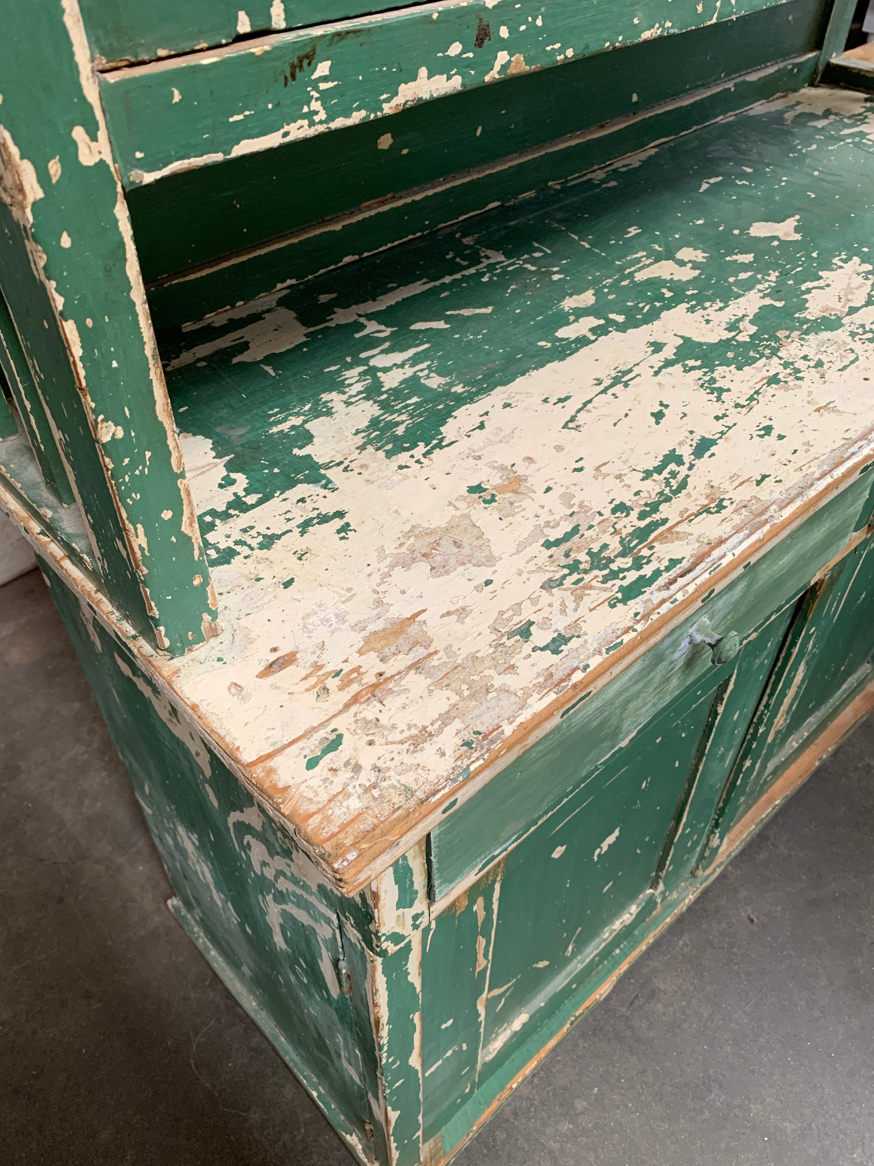 Rustic Antique French Farm-Style Cabinet with Hutch