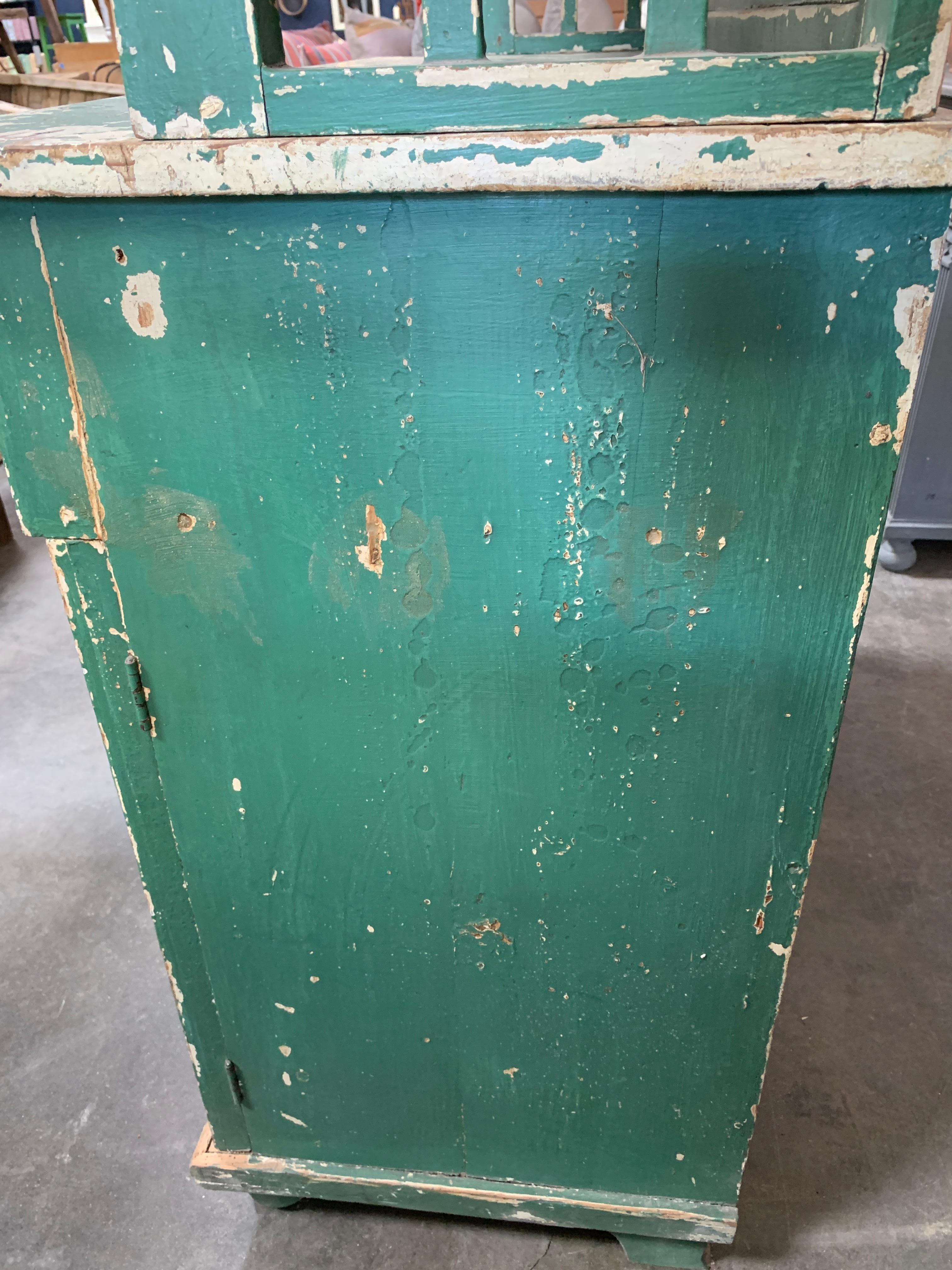 Hand-Crafted Antique French Farm-Style Cabinet with Hutch