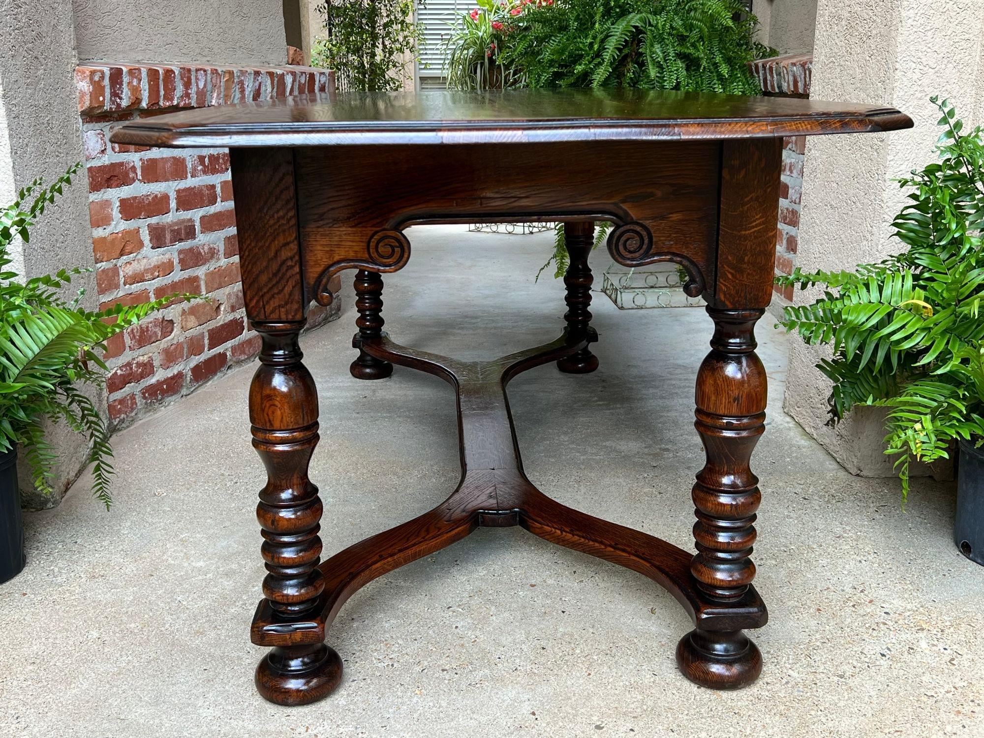 Beveled Antique French Farm Table Dining Library Desk Carved Oak Farmhouse