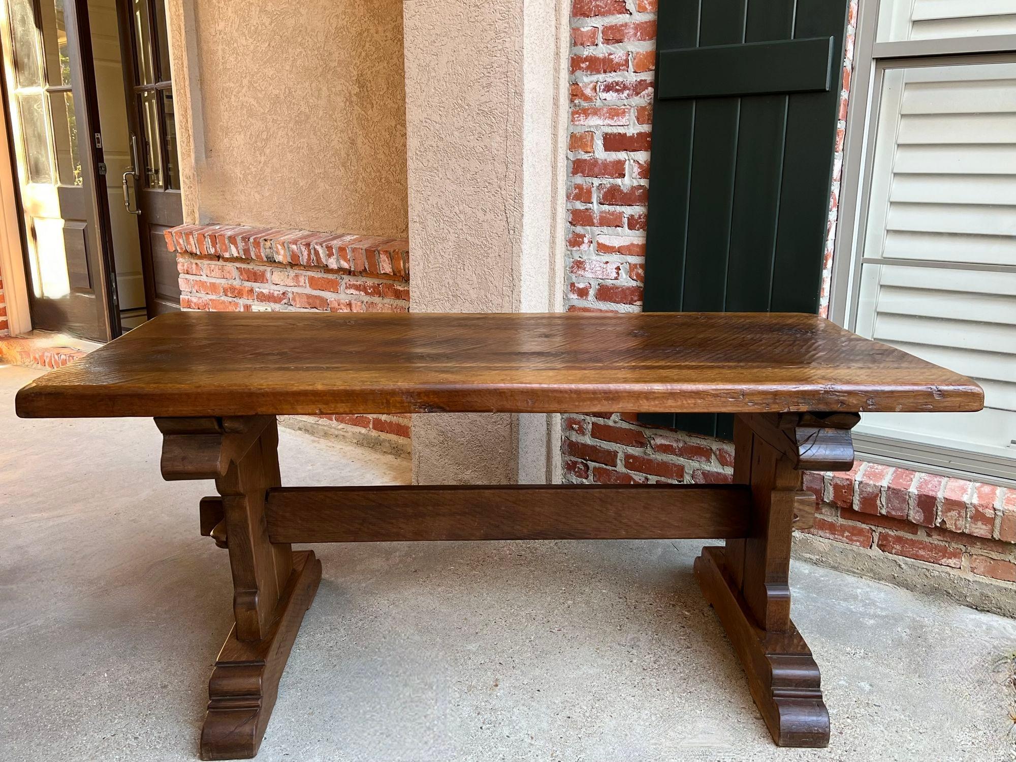 Hand-Carved Antique French Farm Table Dining Trestle Desk Oak 6 ft Conference circa1850