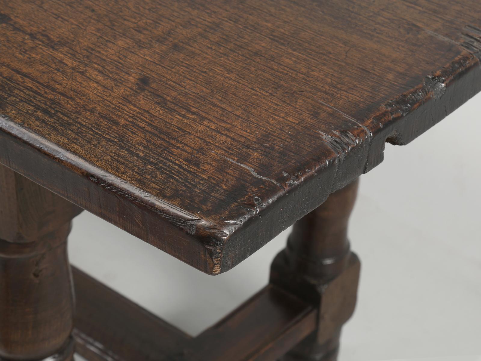 Hand-Crafted Antique French Farm Table or Dining Table with a One-Piece Top and Two Drawers