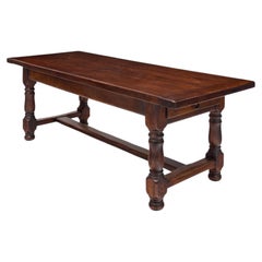 Antique French Farm Table, Solid Wood, Dovetailed Drawer, Circa 1900
