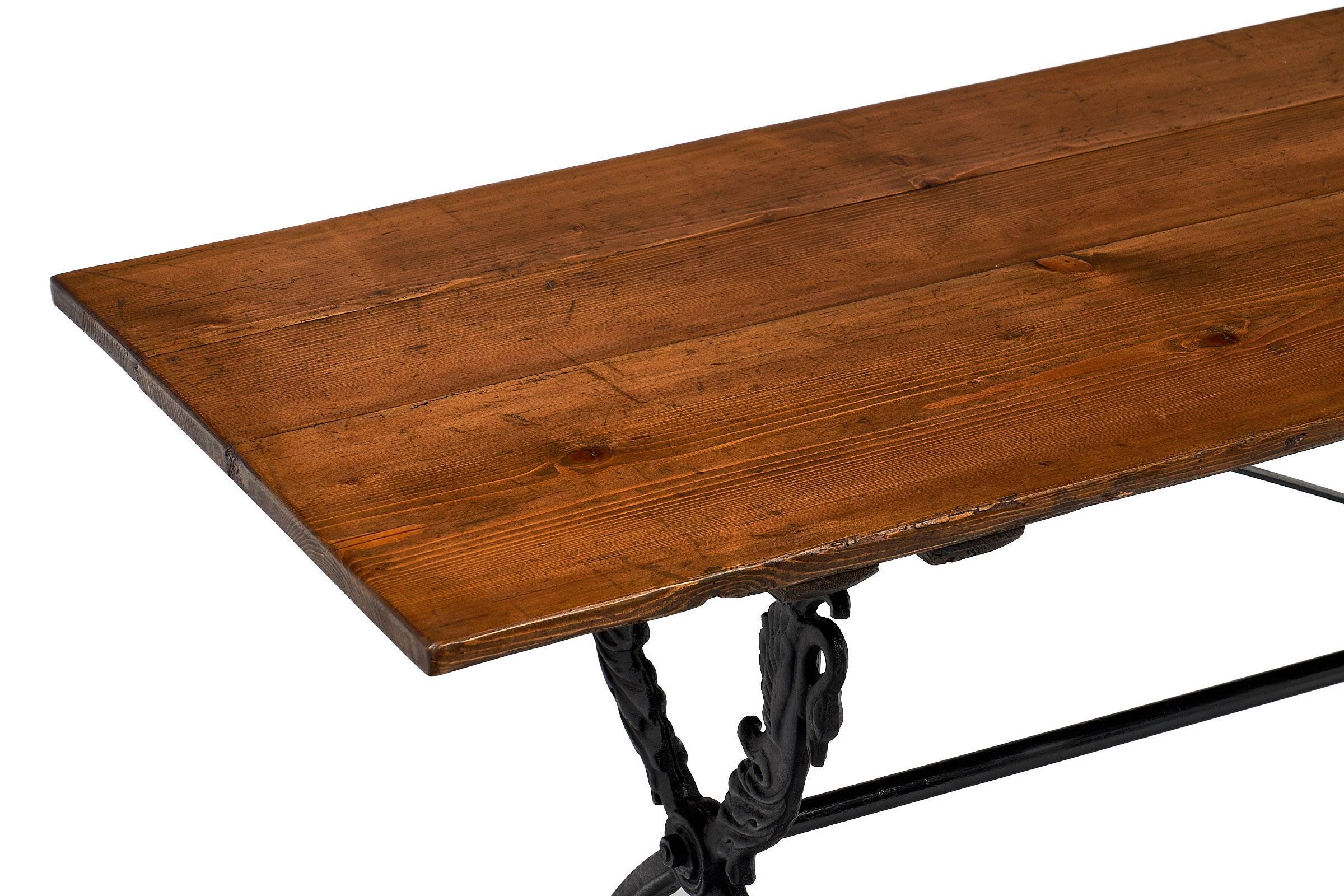 Restauration Antique French Farm Table with Iron Base