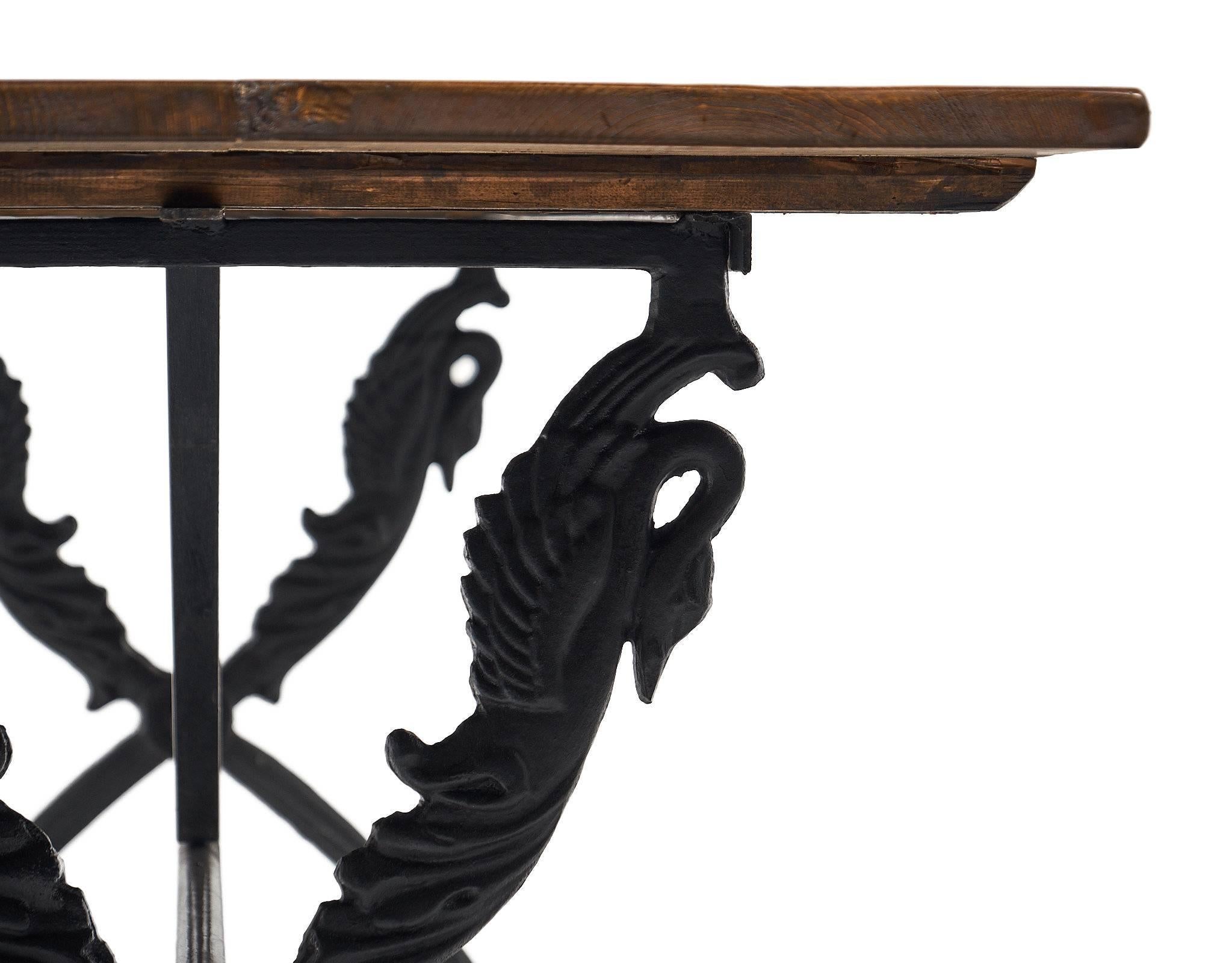 Antique French Farm Table with Iron Base 2