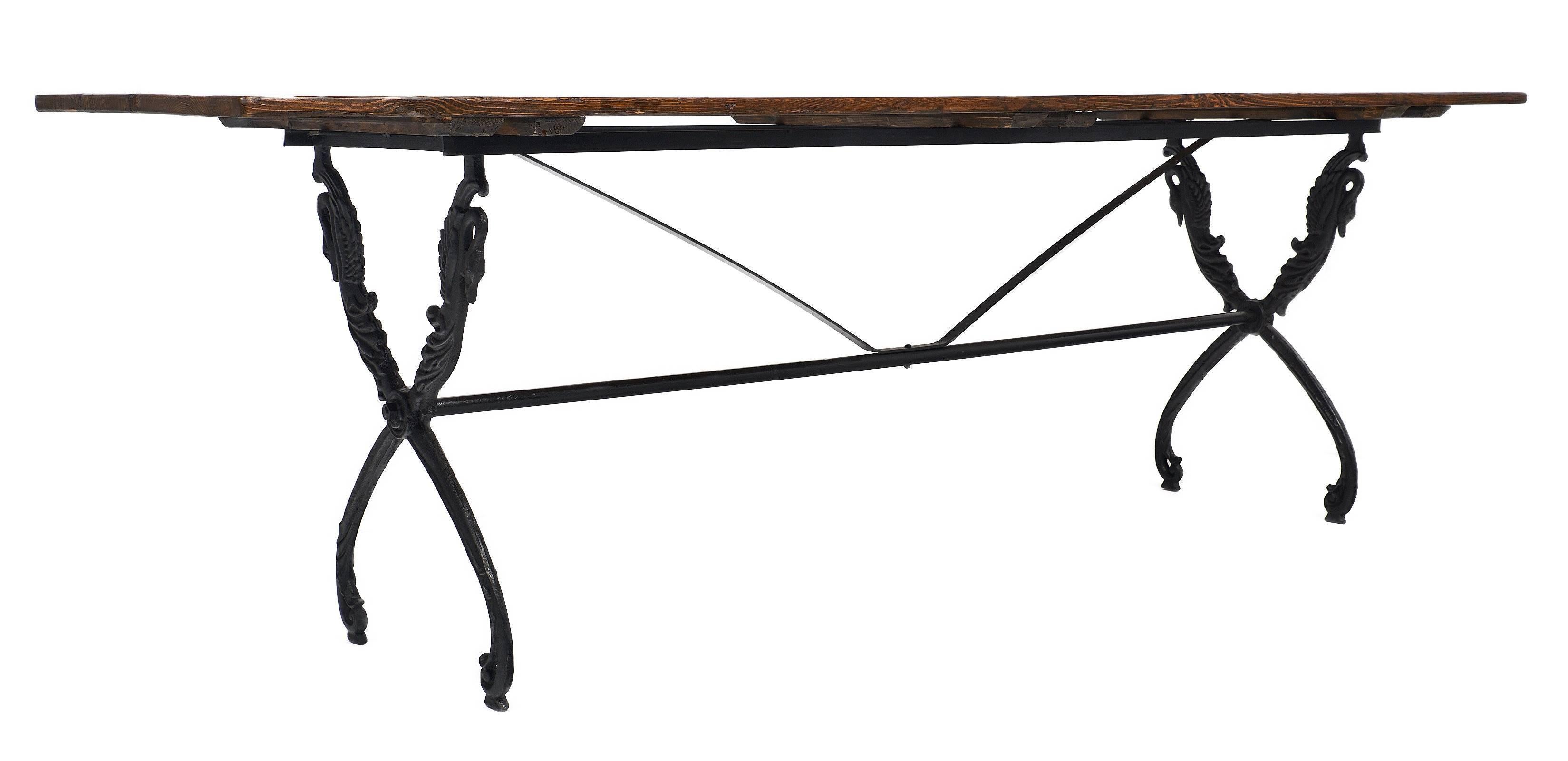 Antique French Farm Table with Iron Base 3