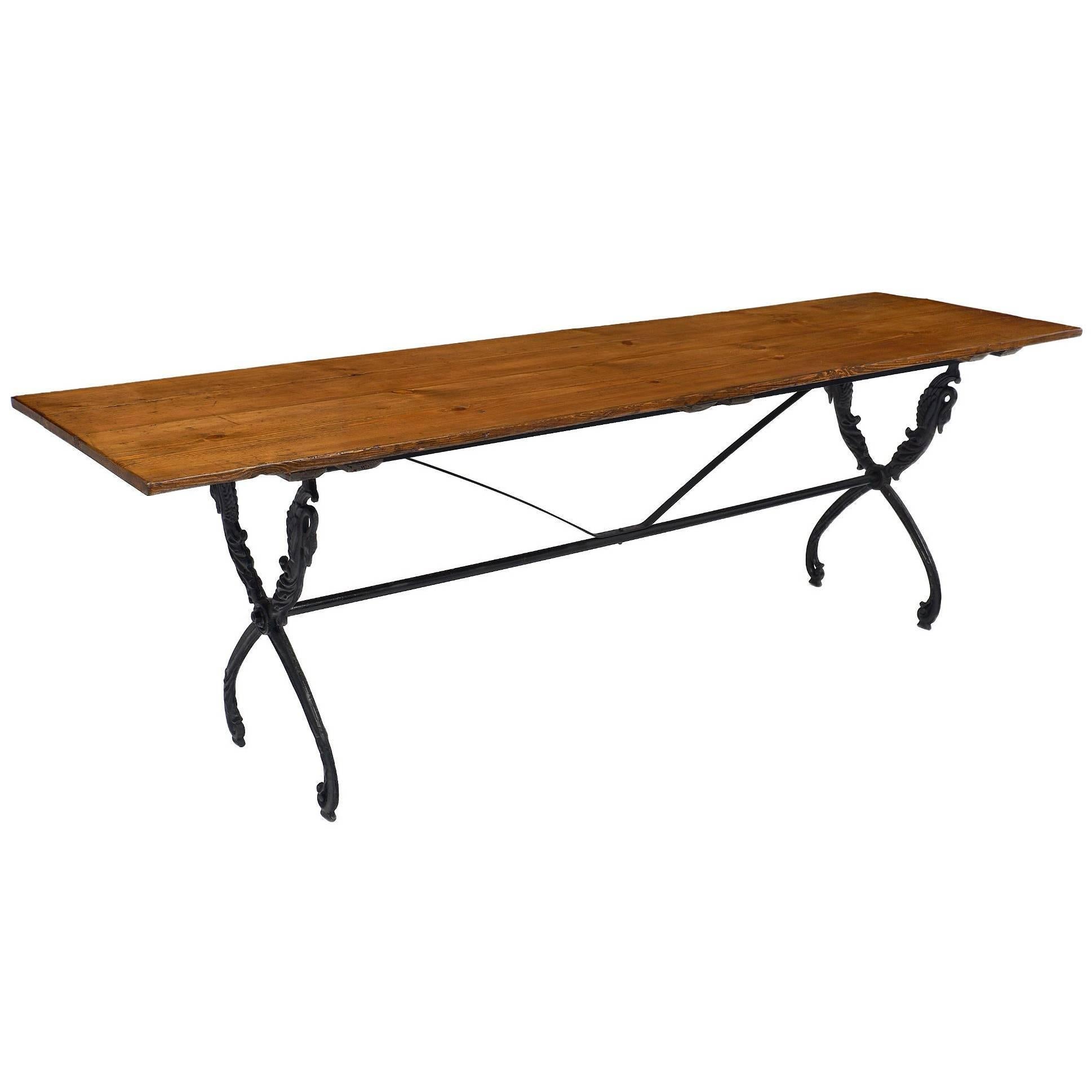 Antique French Farm Table with Iron Base