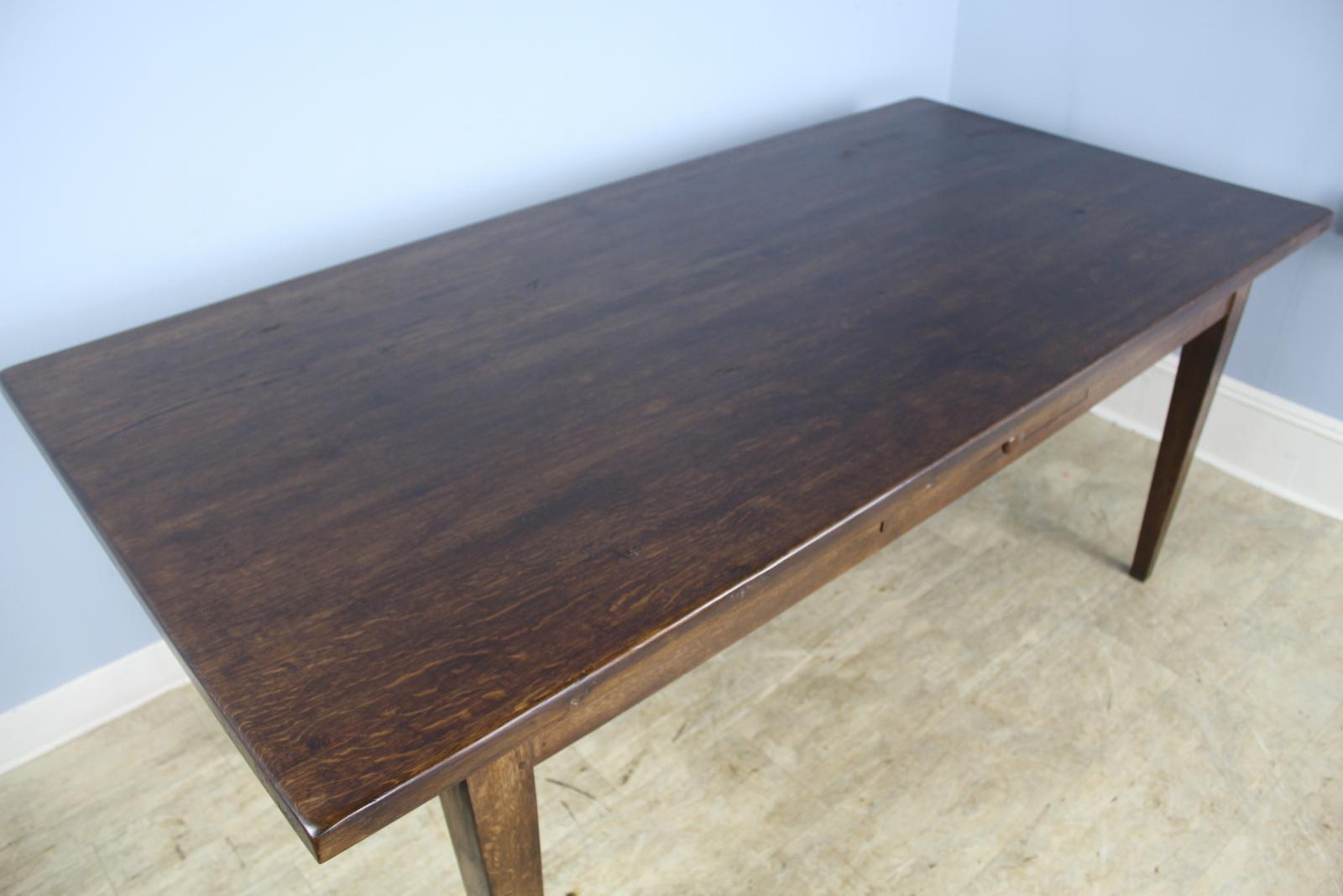 19th Century Antique French Farm Table with One Drawer and Thick Top For Sale