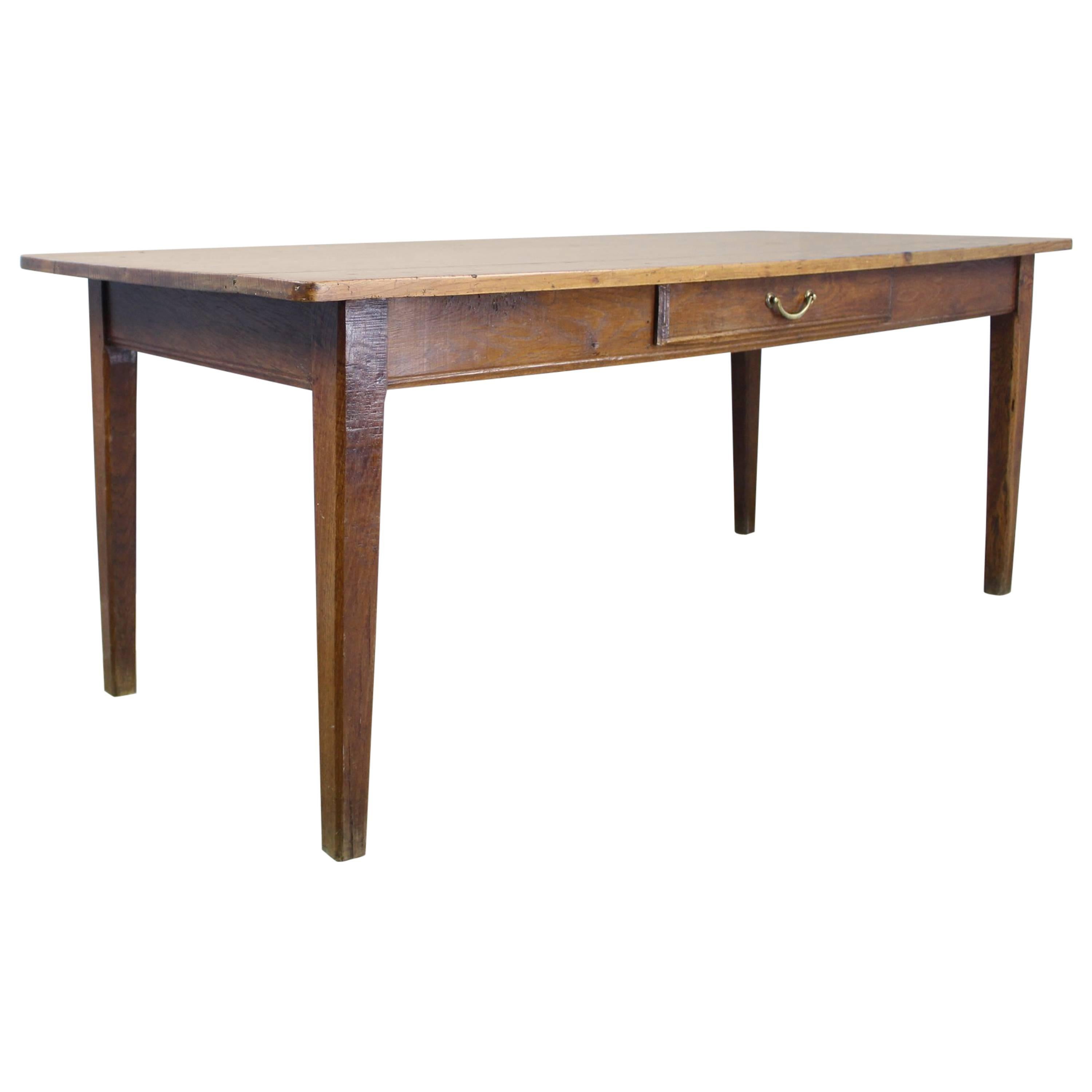 Antique French Farm Table with Pine Top and Chestnut Base