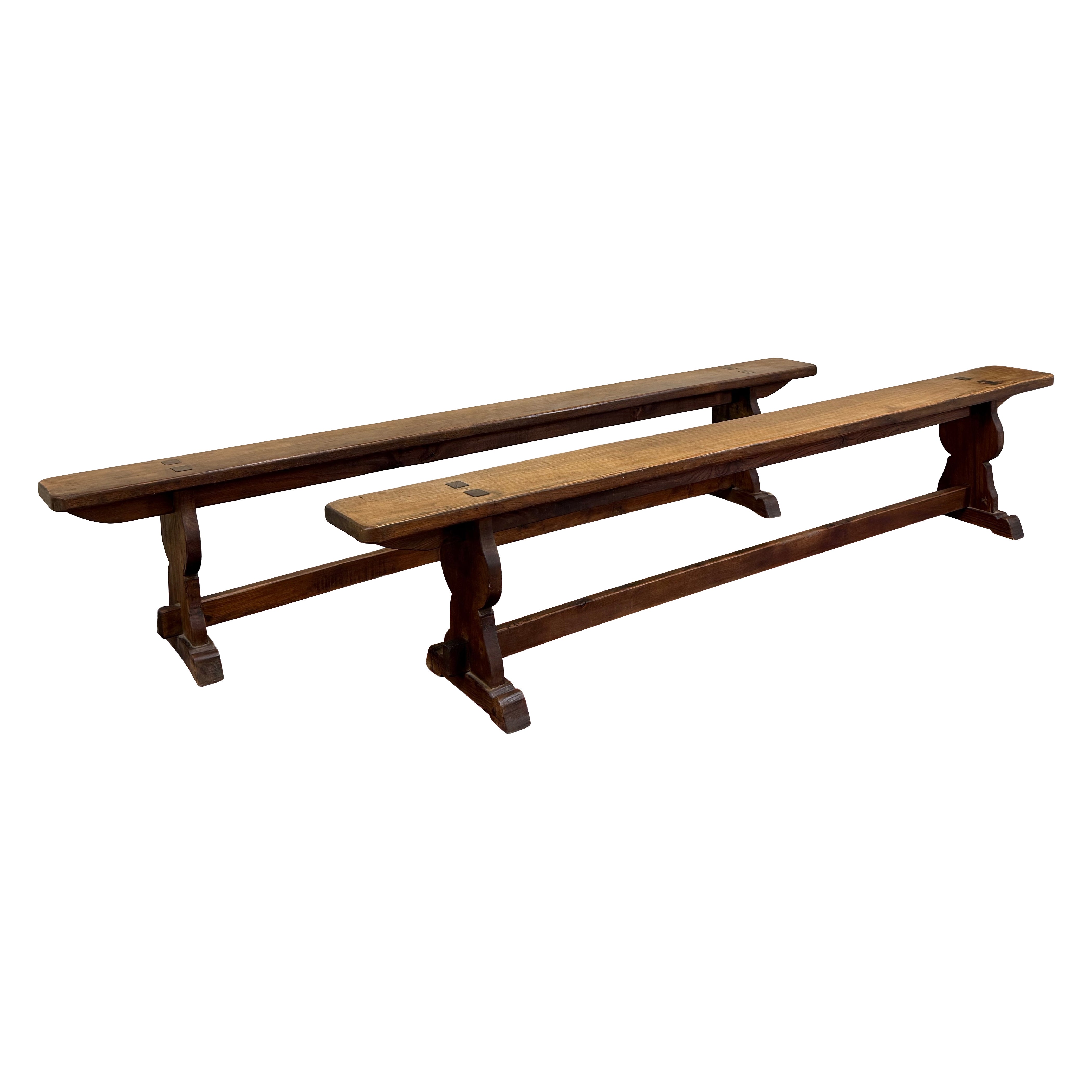 Antique French Farmhouse Benches Banquette Seating Pair Window Seats 19th C.