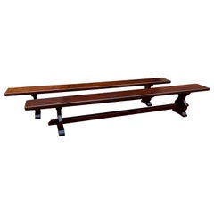 Antique French Farmhouse Benches PAIR Trestle Oak Farm Table Banquette 110" LONG
