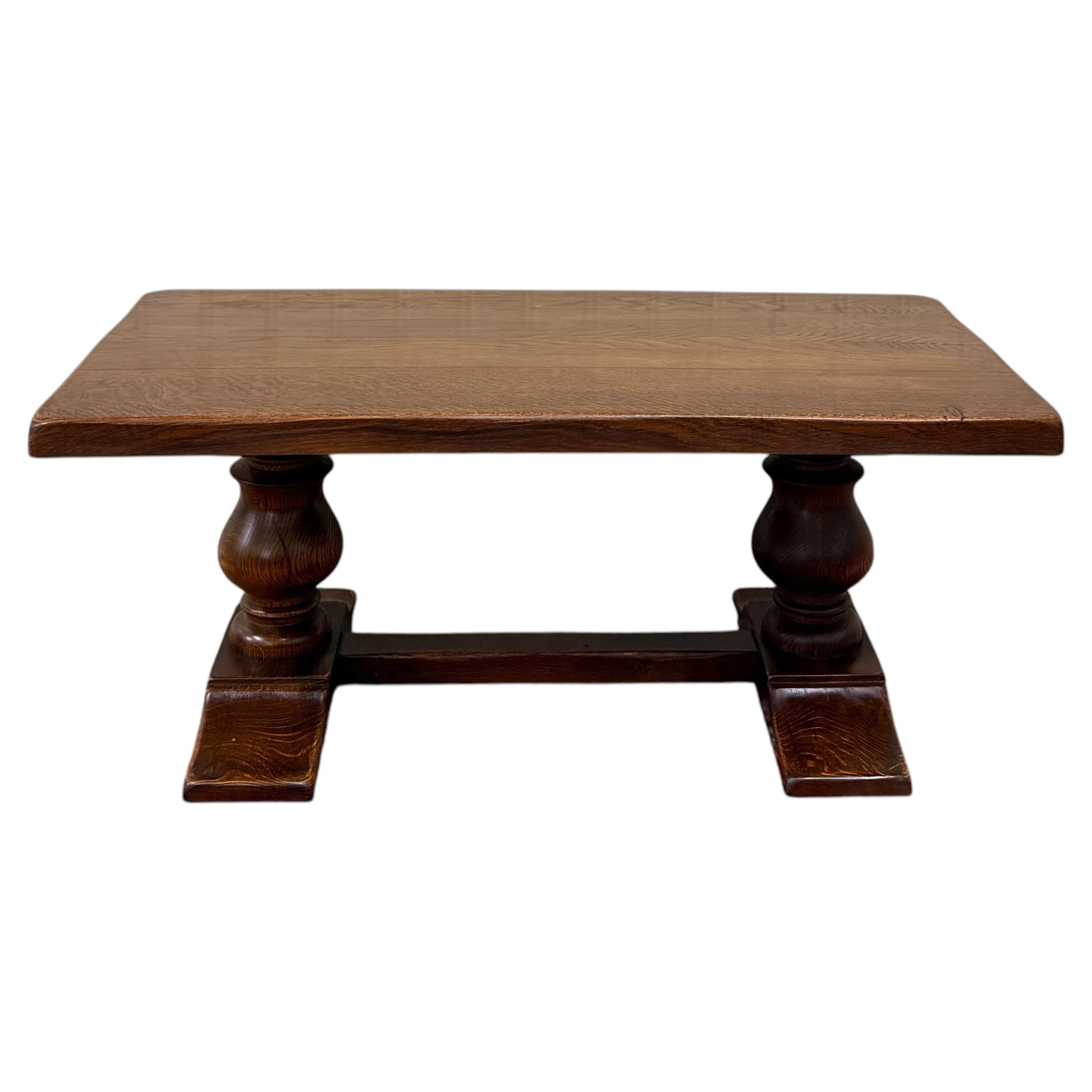 Antique French Farmhouse Coffee Table Bench Baluster Pedestal Oak c.1930s For Sale
