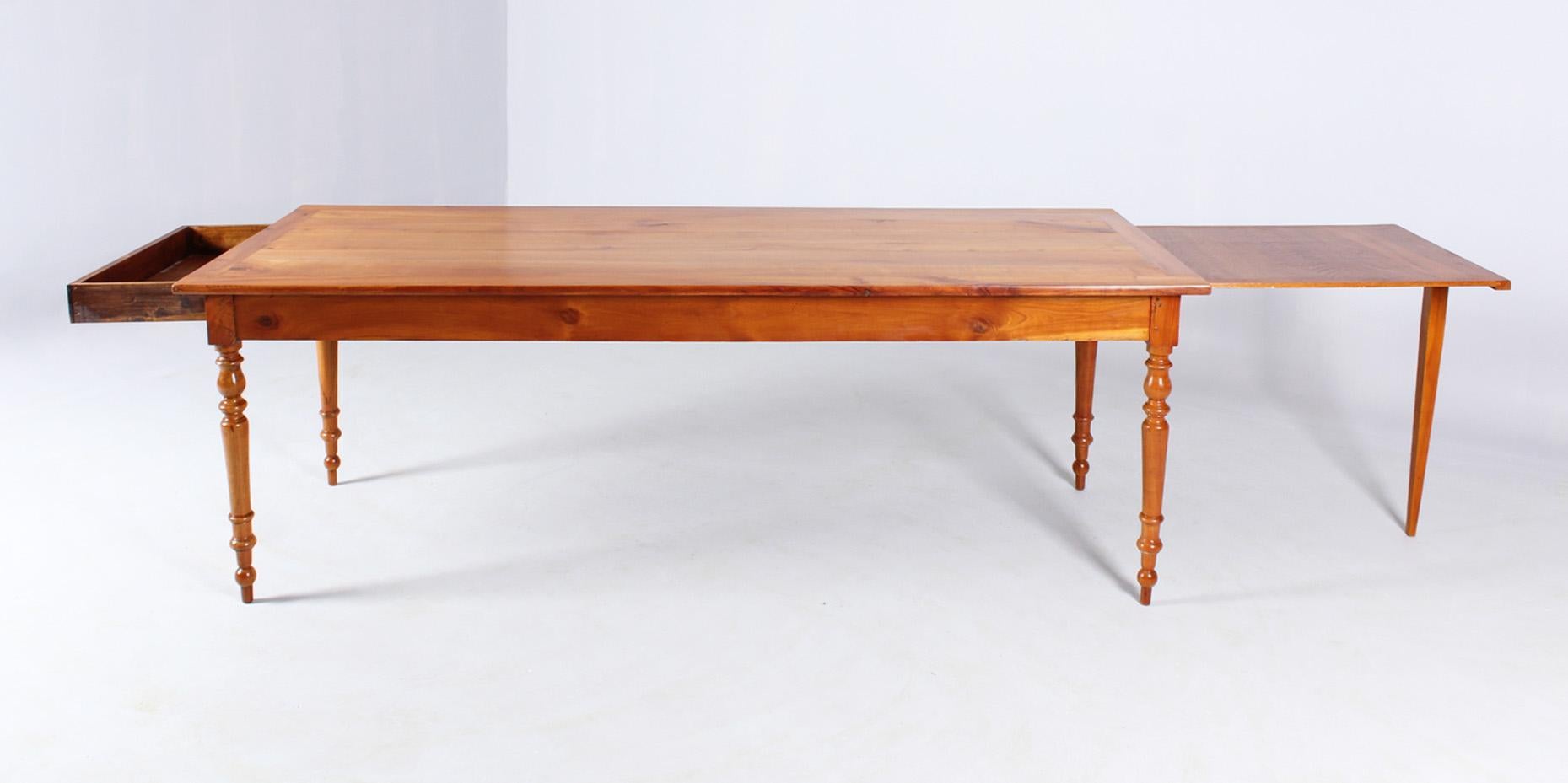Antique French Farmhouse Dining Room Table, Cherrywood, with Extension 2