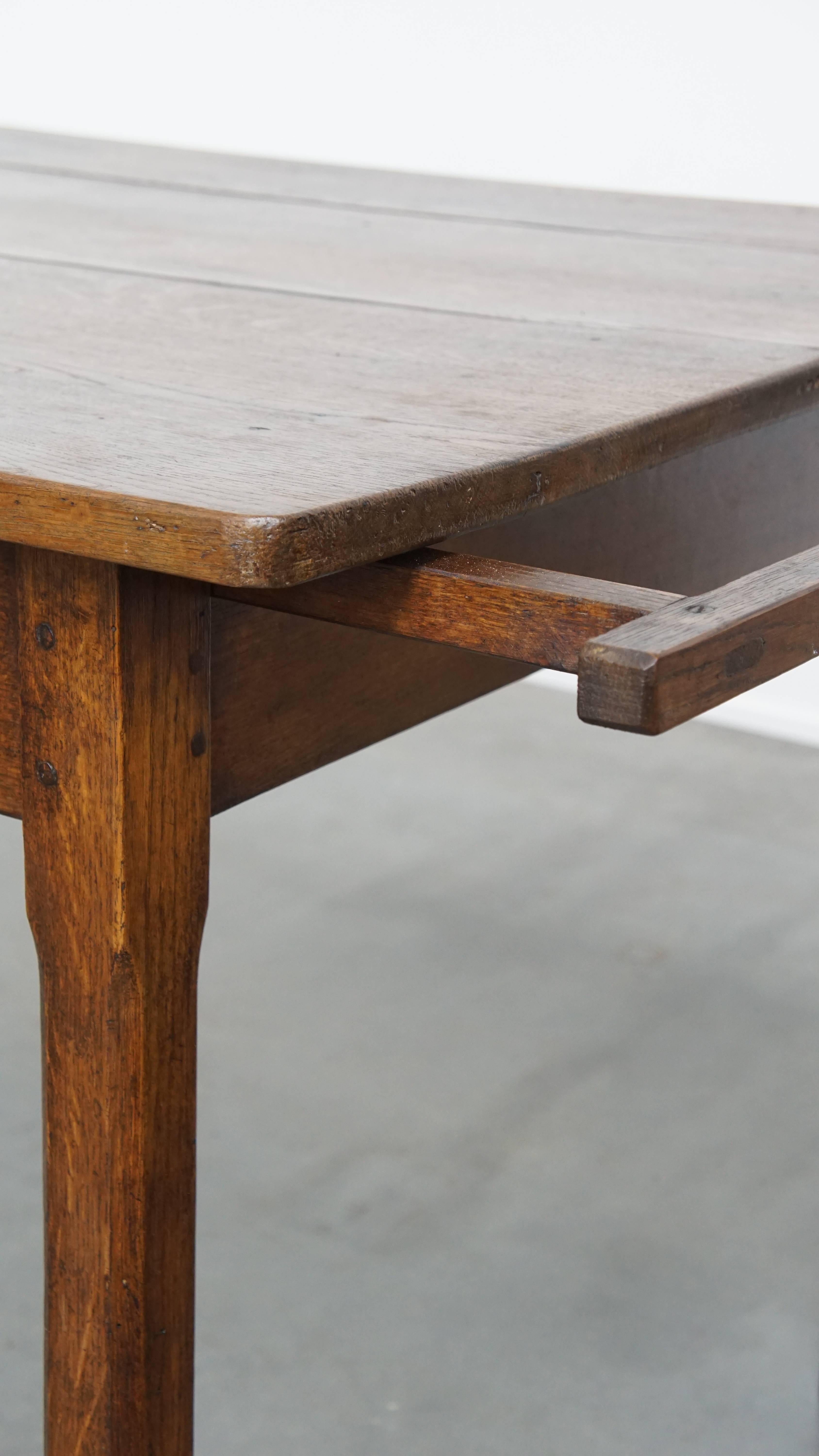 Antique French Farmhouse Dining Table from 1800 Made of Oak with 2 Drawers For Sale 9