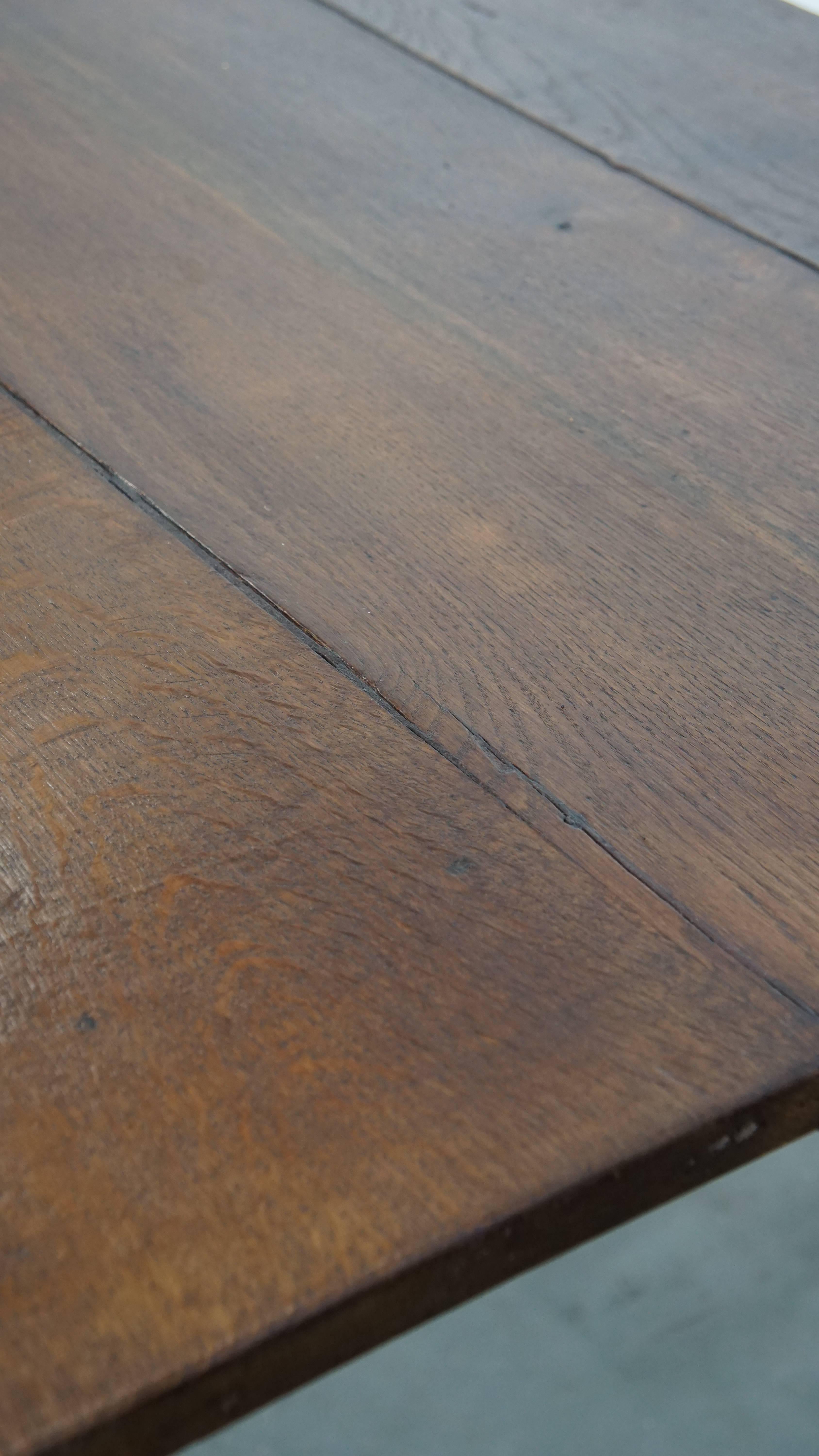 Antique French Farmhouse Dining Table from 1800 Made of Oak with 2 Drawers For Sale 10