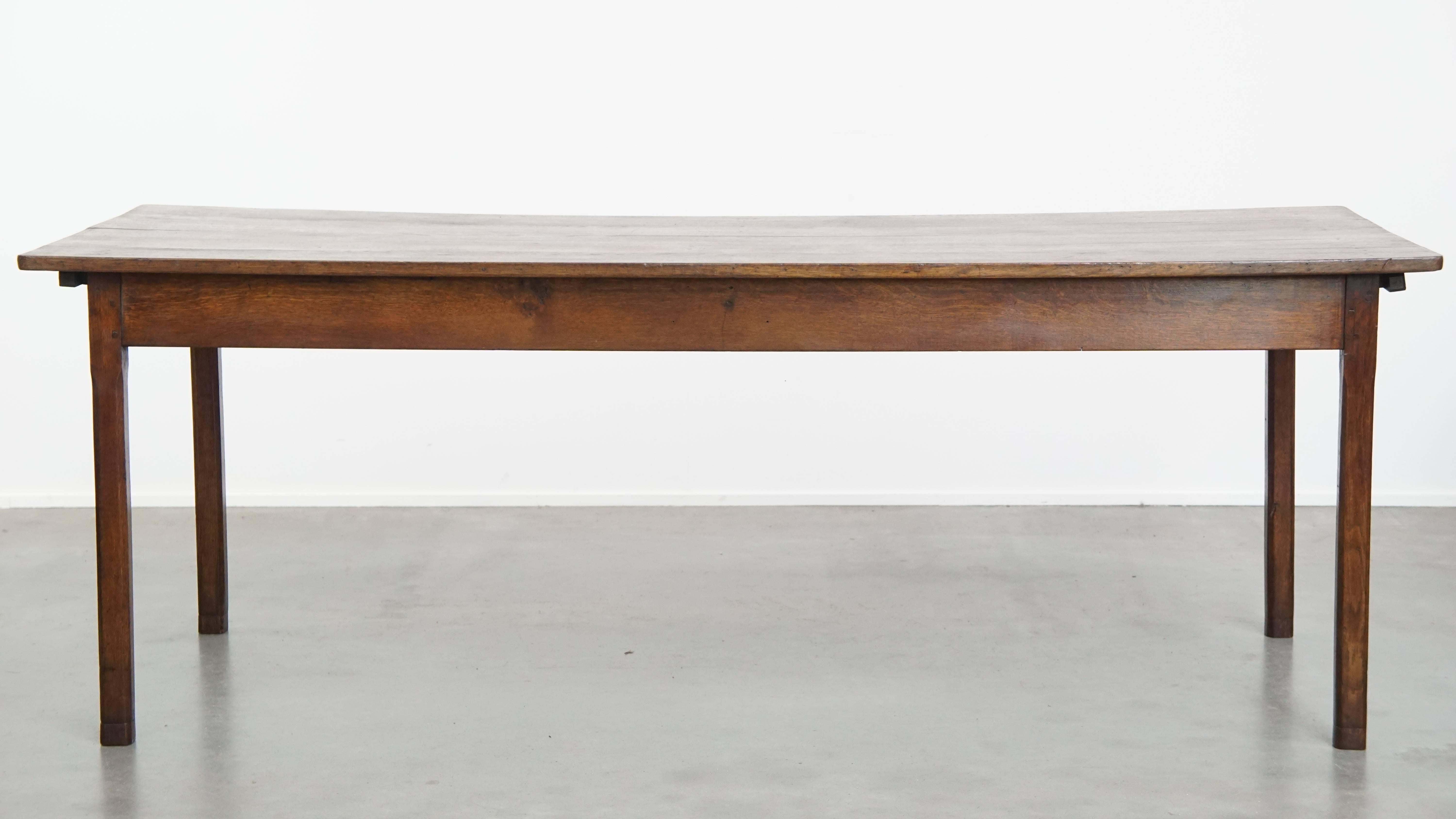 Hand-Crafted Antique French Farmhouse Dining Table from 1800 Made of Oak with 2 Drawers For Sale