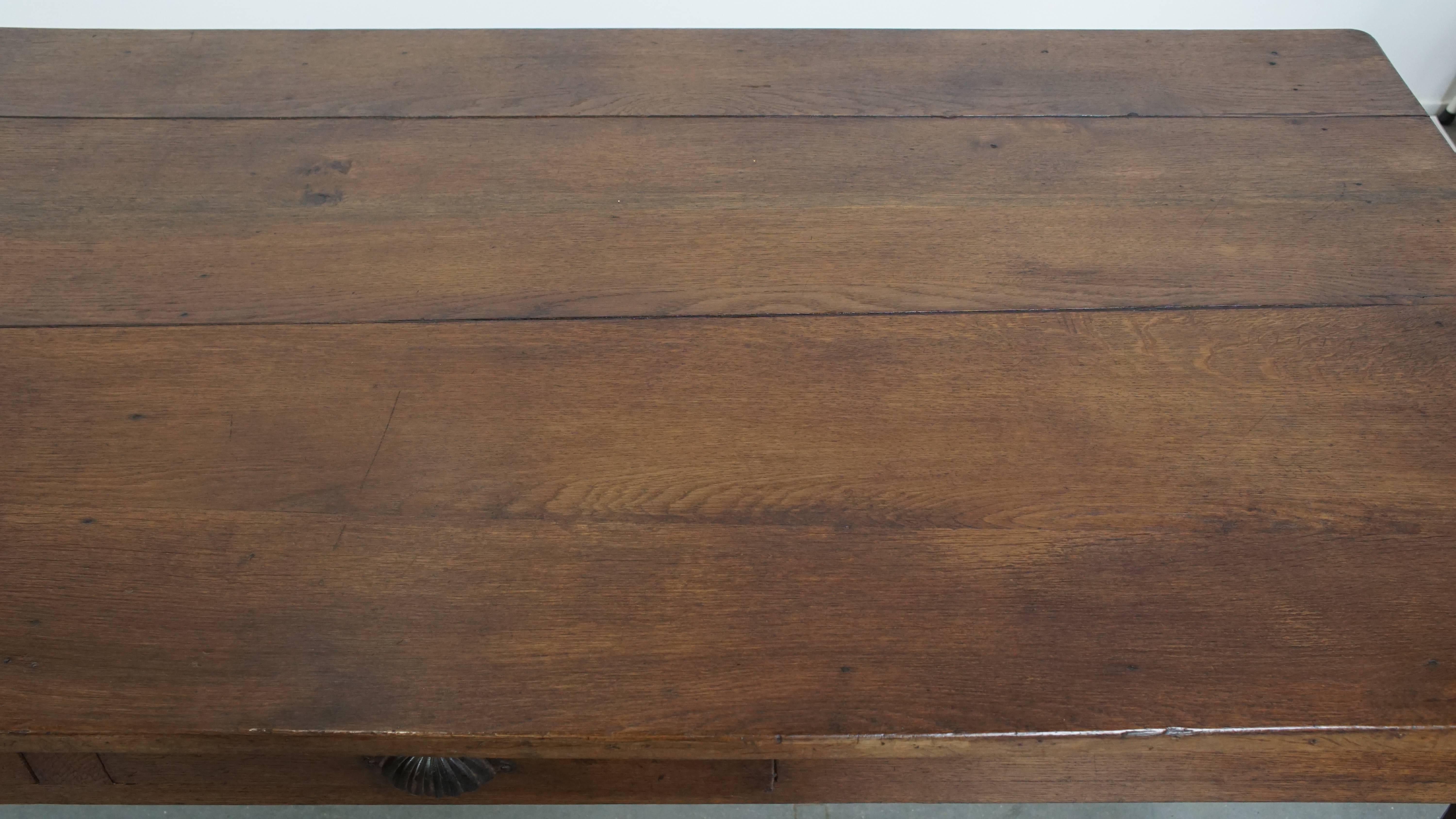 Wood Antique French Farmhouse Dining Table from 1800 Made of Oak with 2 Drawers For Sale