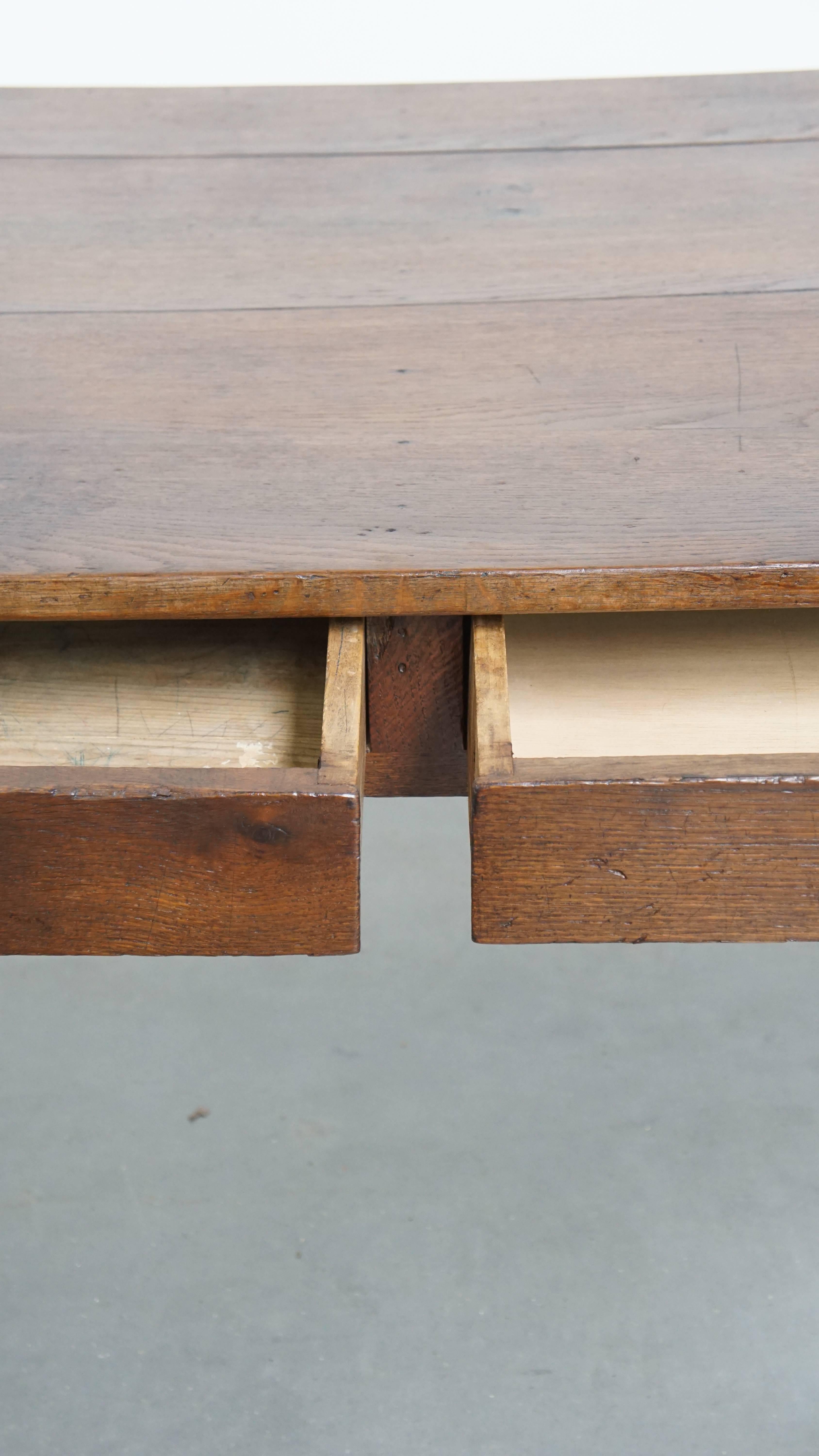 Antique French Farmhouse Dining Table from 1800 Made of Oak with 2 Drawers For Sale 2