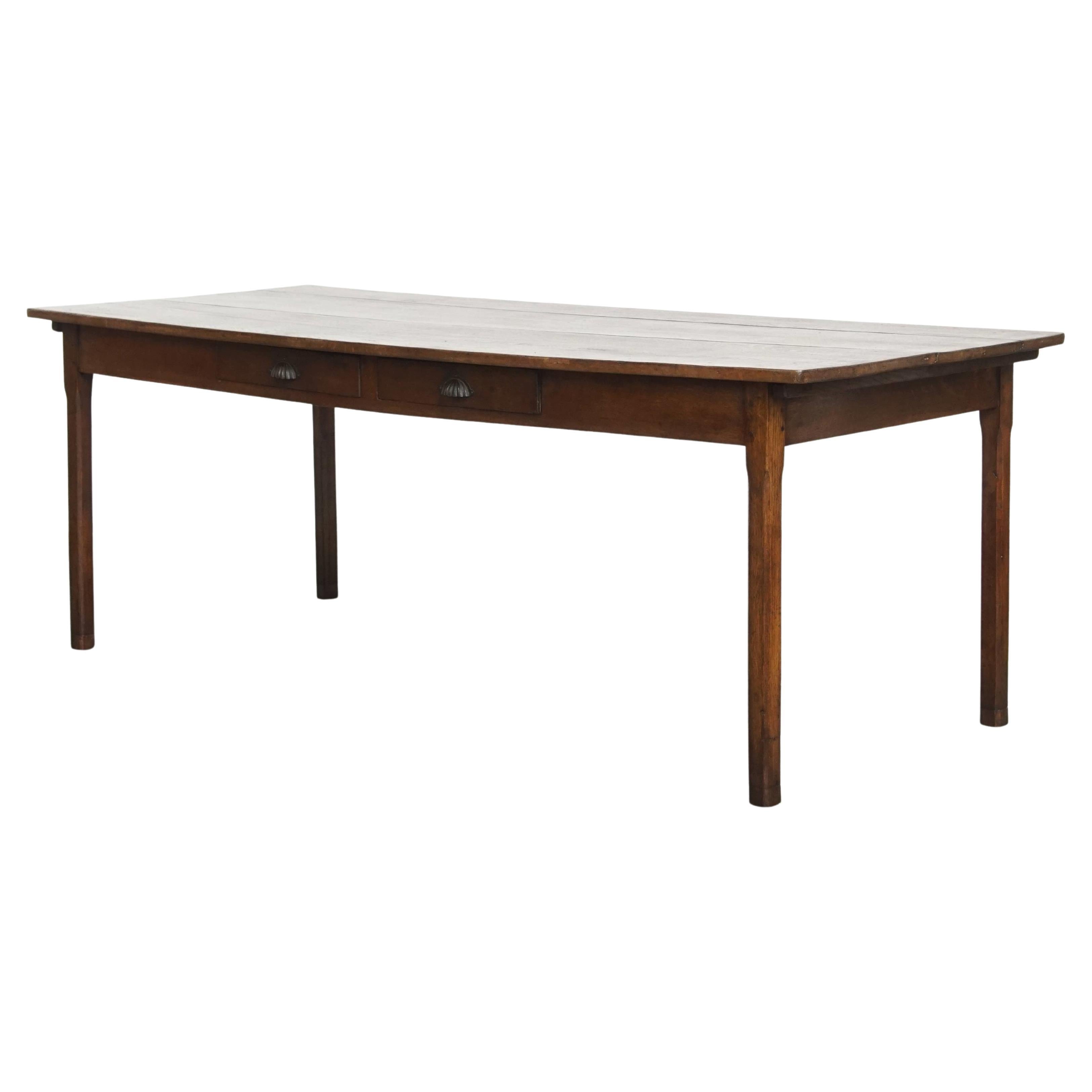 Antique French Farmhouse Dining Table from 1800 Made of Oak with 2 Drawers For Sale