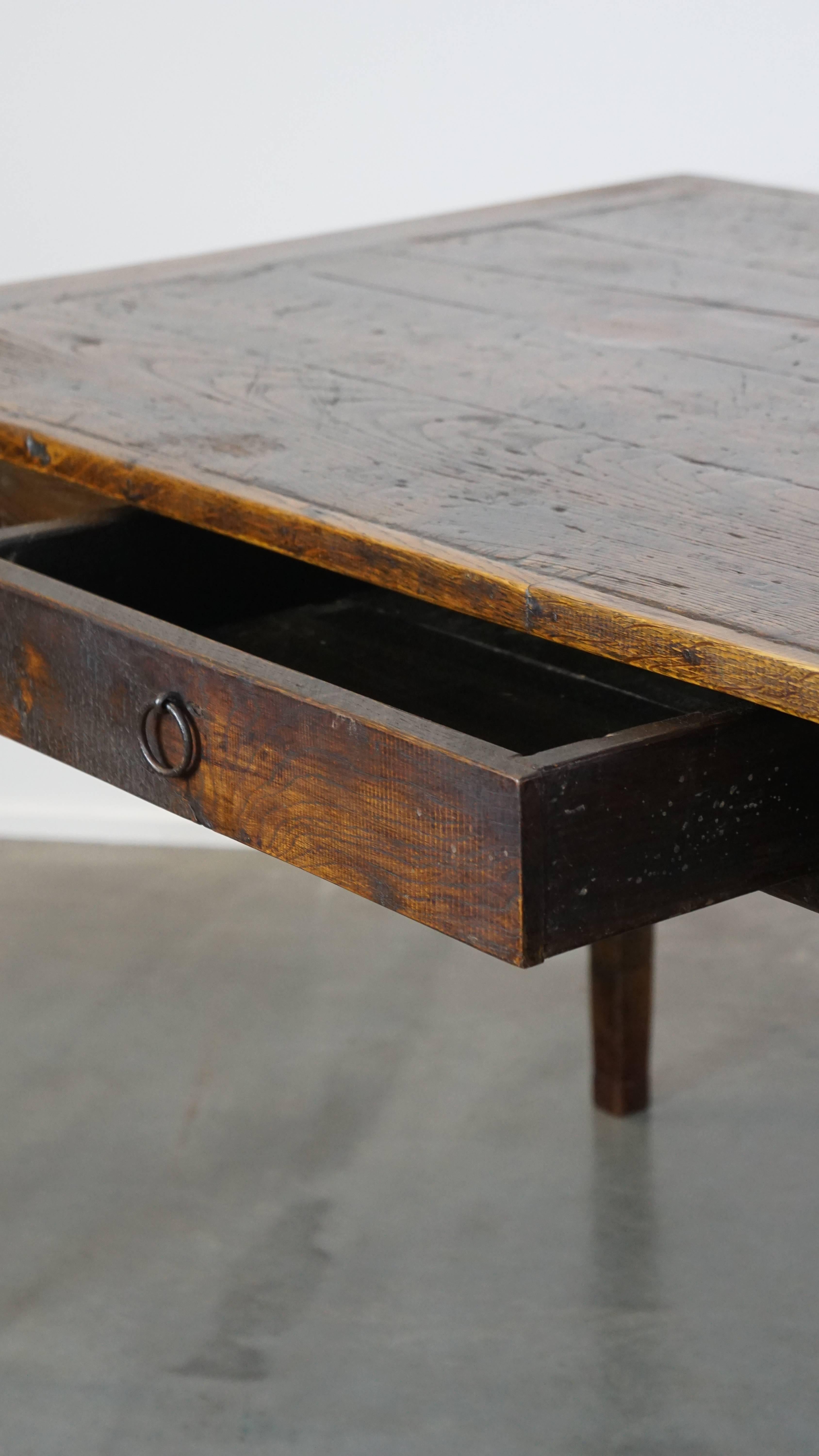 Antique French farmhouse dining table with original details and a drawer 204x87 5