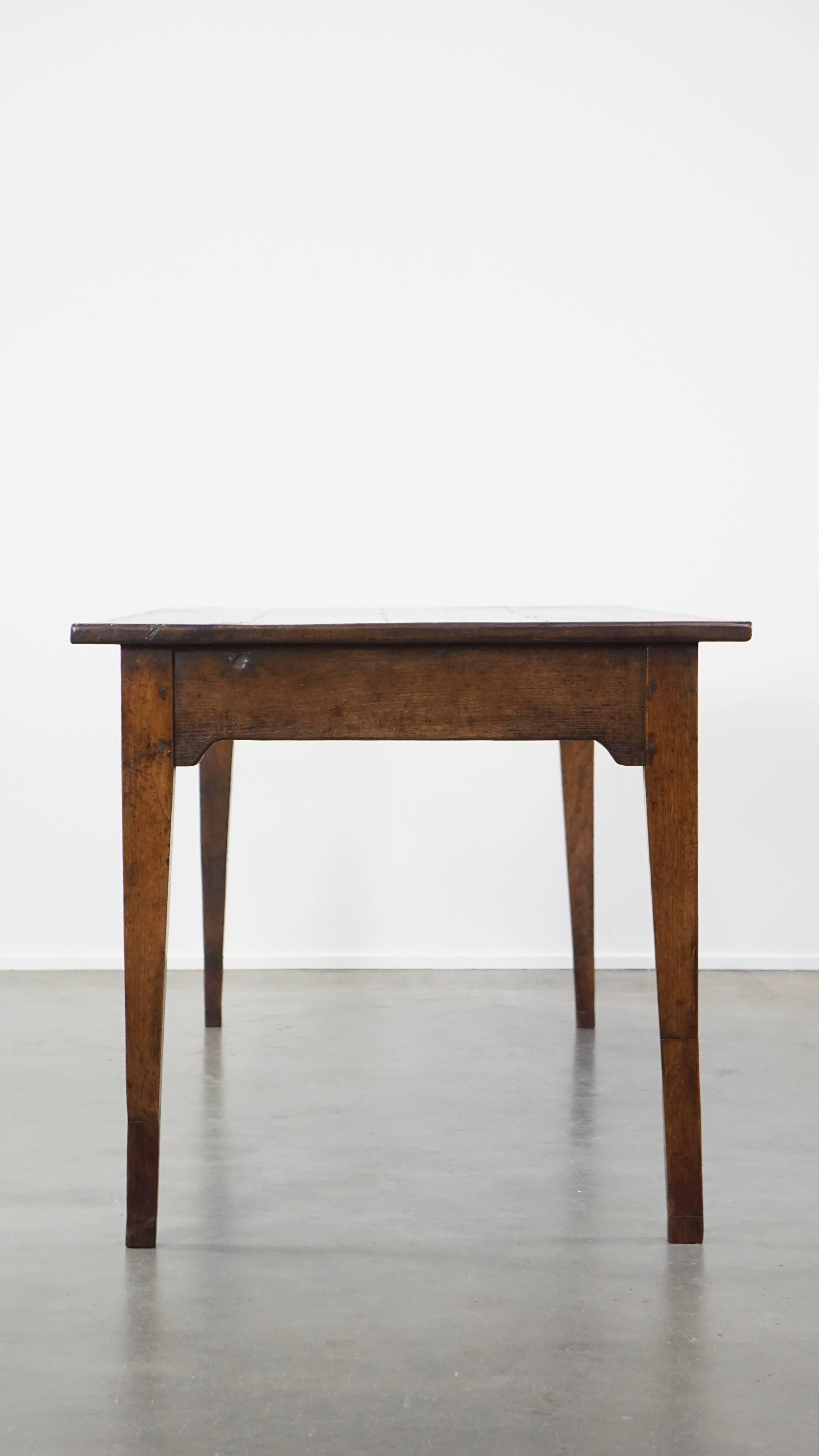 Antique French farmhouse dining table with original details and a drawer 204x87 In Good Condition In Harderwijk, NL