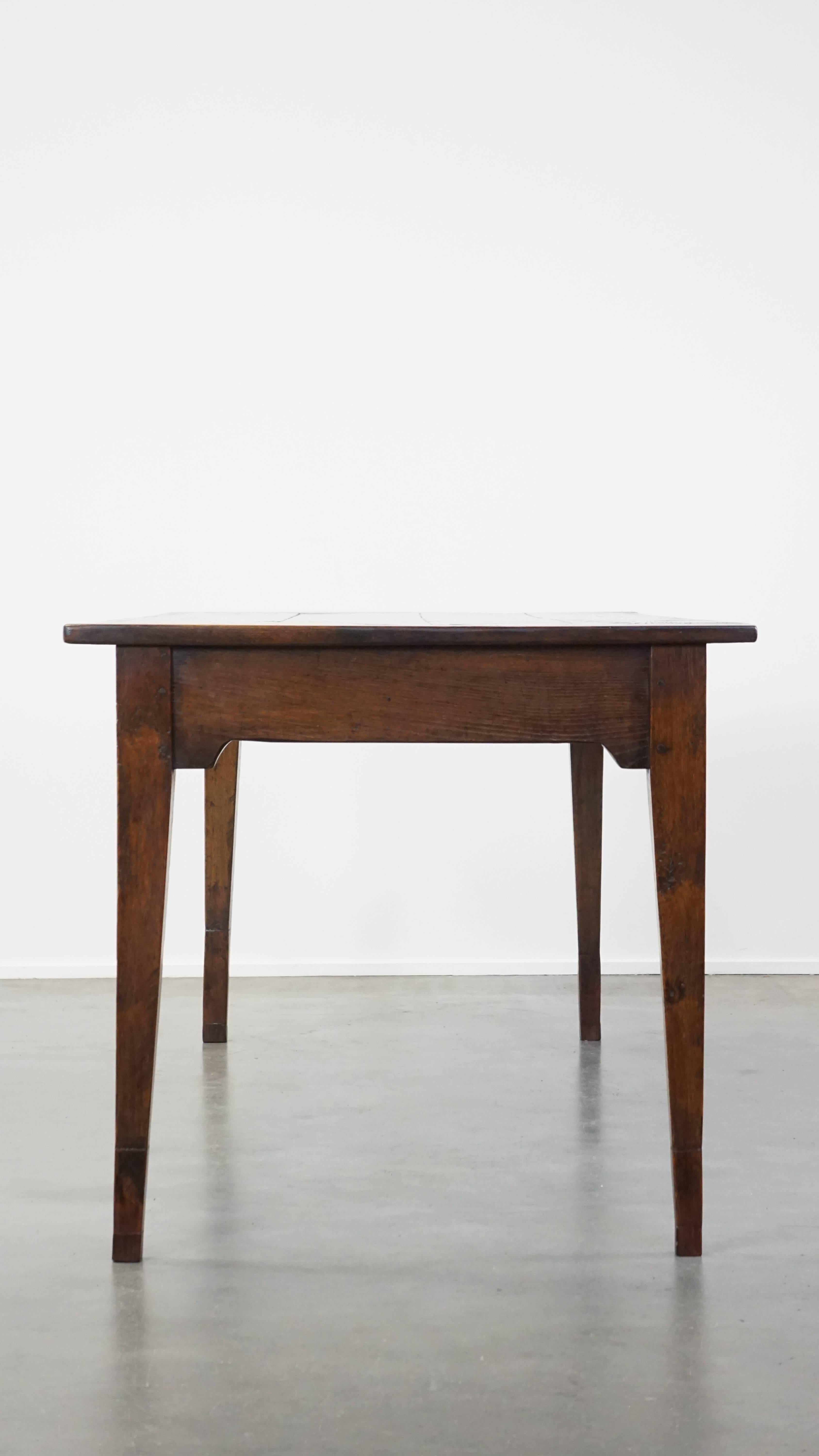 Wood Antique French farmhouse dining table with original details and a drawer 204x87