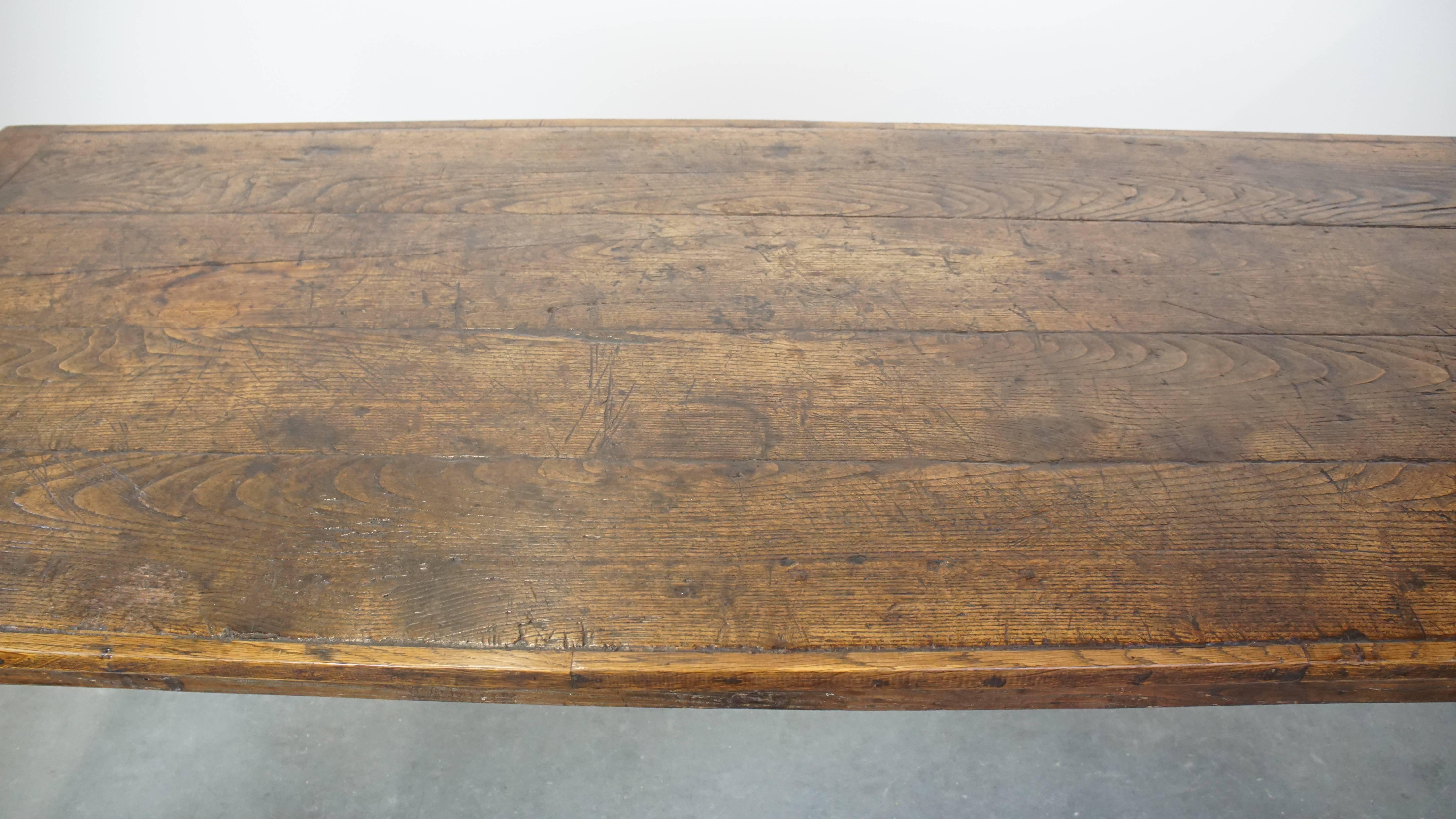 Antique French farmhouse dining table with original details and a drawer 204x87 1