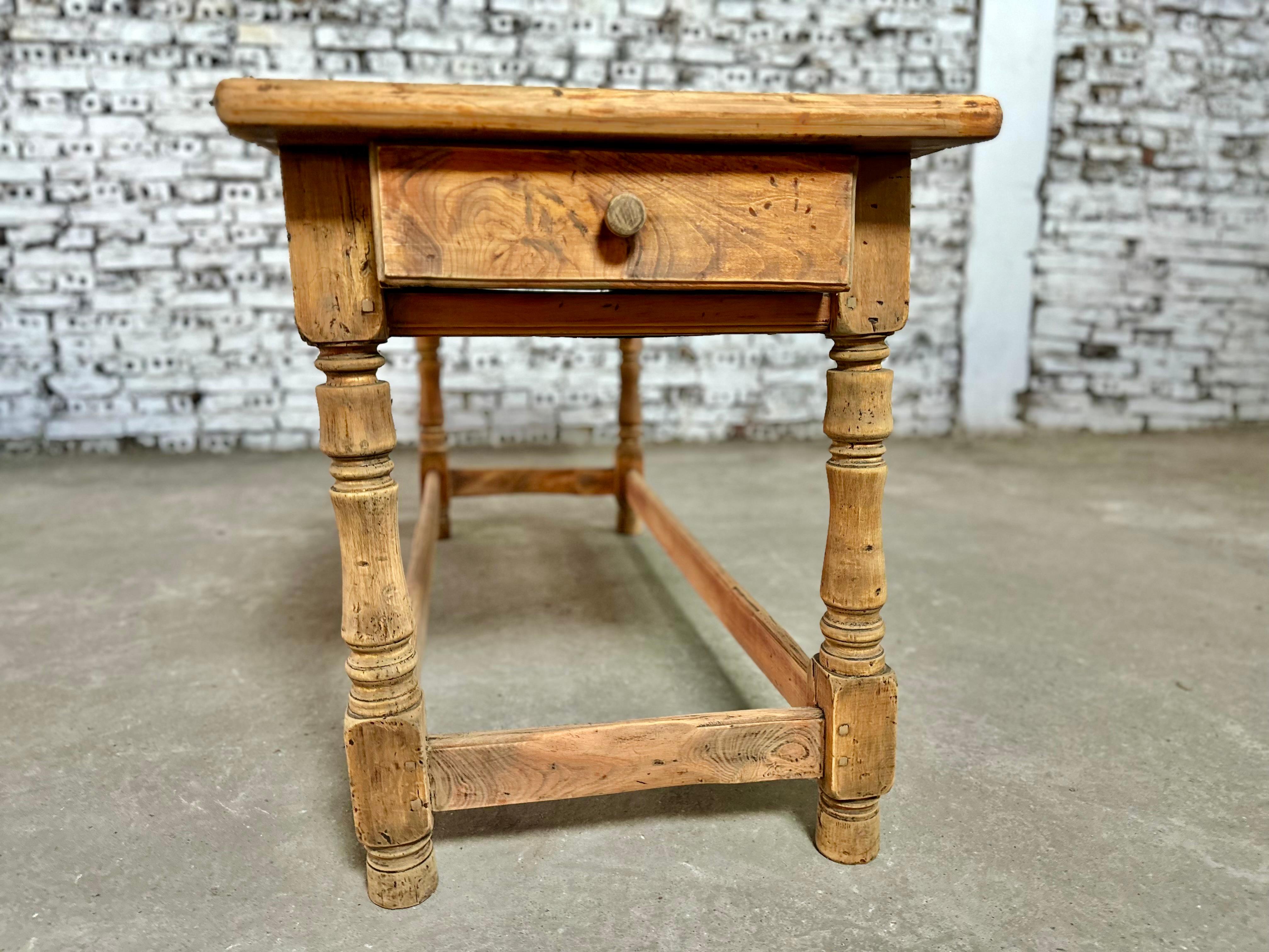 Antique French Farmhouse Pine Console Narrow Dining Table With Drawer For Sale 2