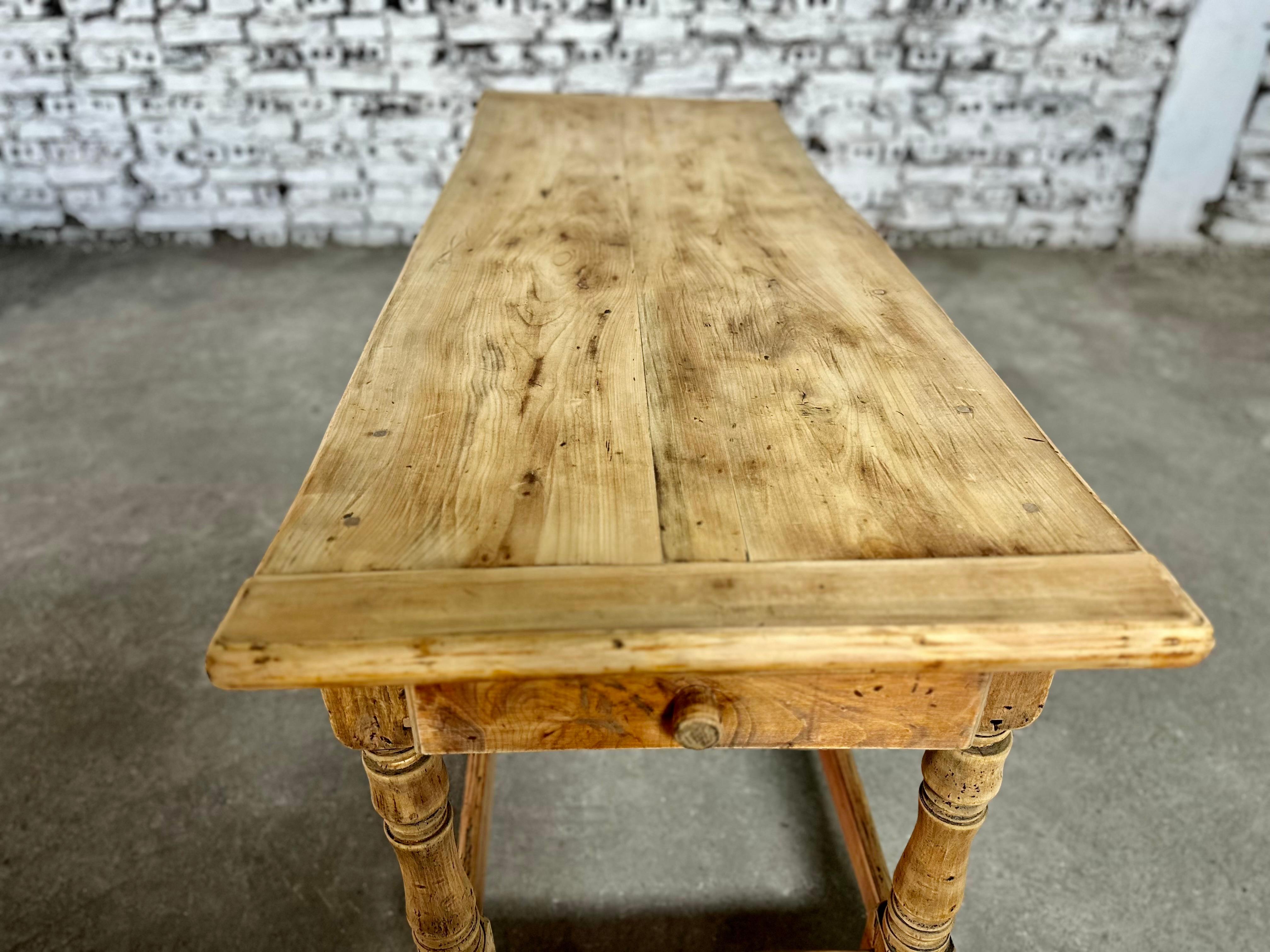 Antique French Farmhouse Pine Console Narrow Dining Table With Drawer For Sale 3