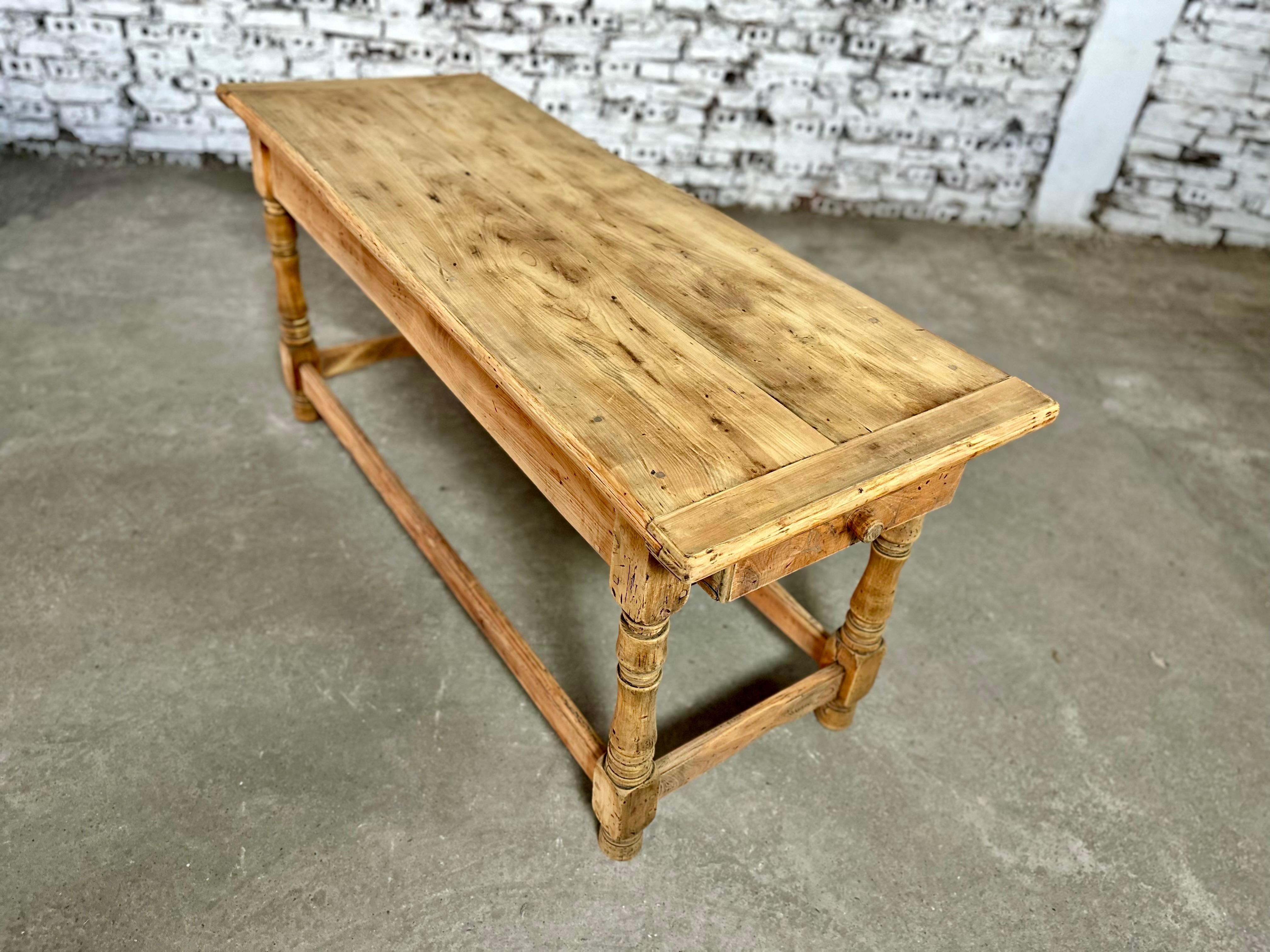 Antique French Farmhouse Pine Console Narrow Dining Table With Drawer For Sale 4