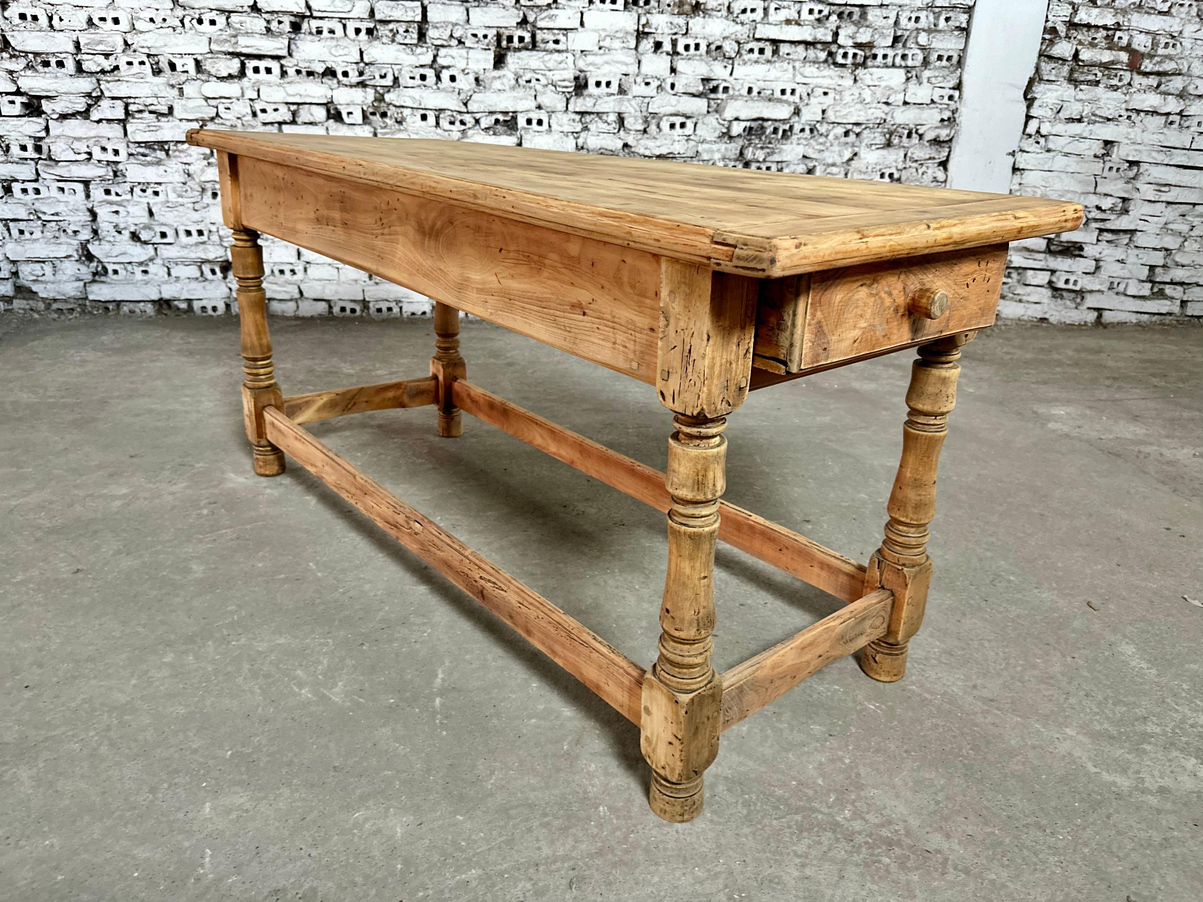 Antique French Farmhouse Pine Console Narrow Dining Table With Drawer 5