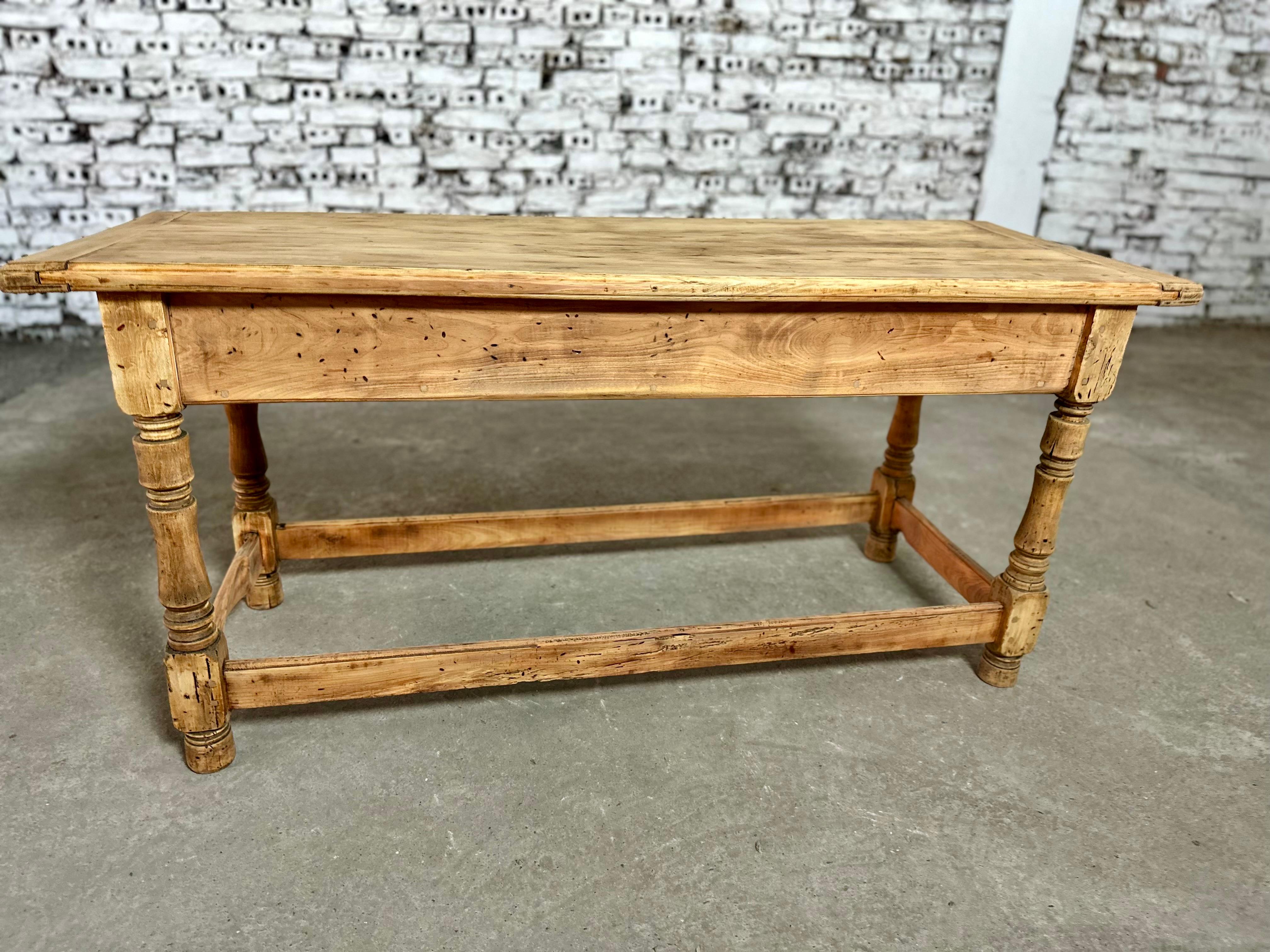 Antique French Farmhouse Pine Console Narrow Dining Table With Drawer For Sale 6