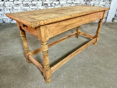 Antique French Farmhouse Pine Console Narrow Dining Table With Drawer