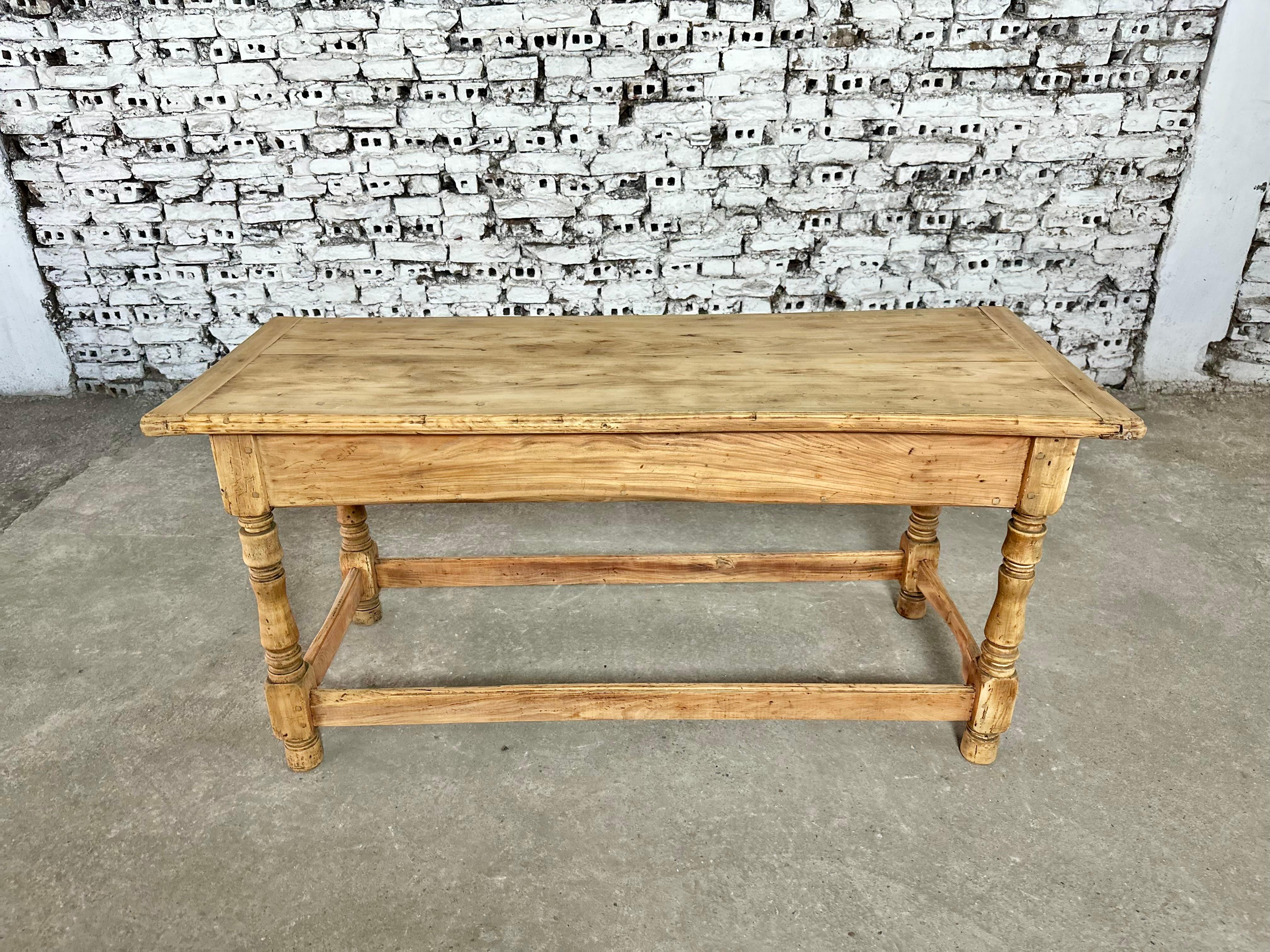 French Provincial Antique French Farmhouse Pine Console Narrow Dining Table With Drawer For Sale