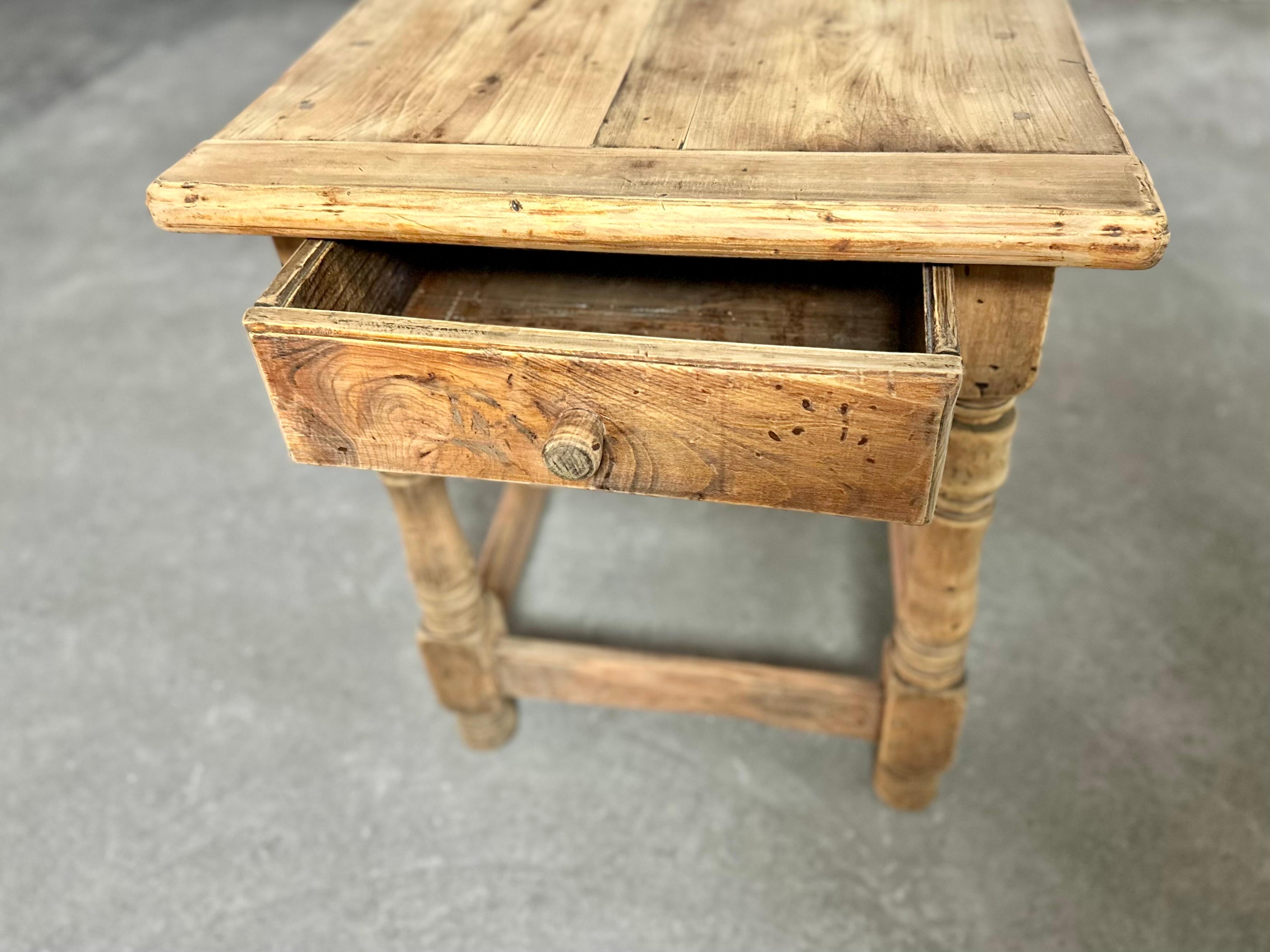 19th Century Antique French Farmhouse Pine Console Narrow Dining Table With Drawer For Sale