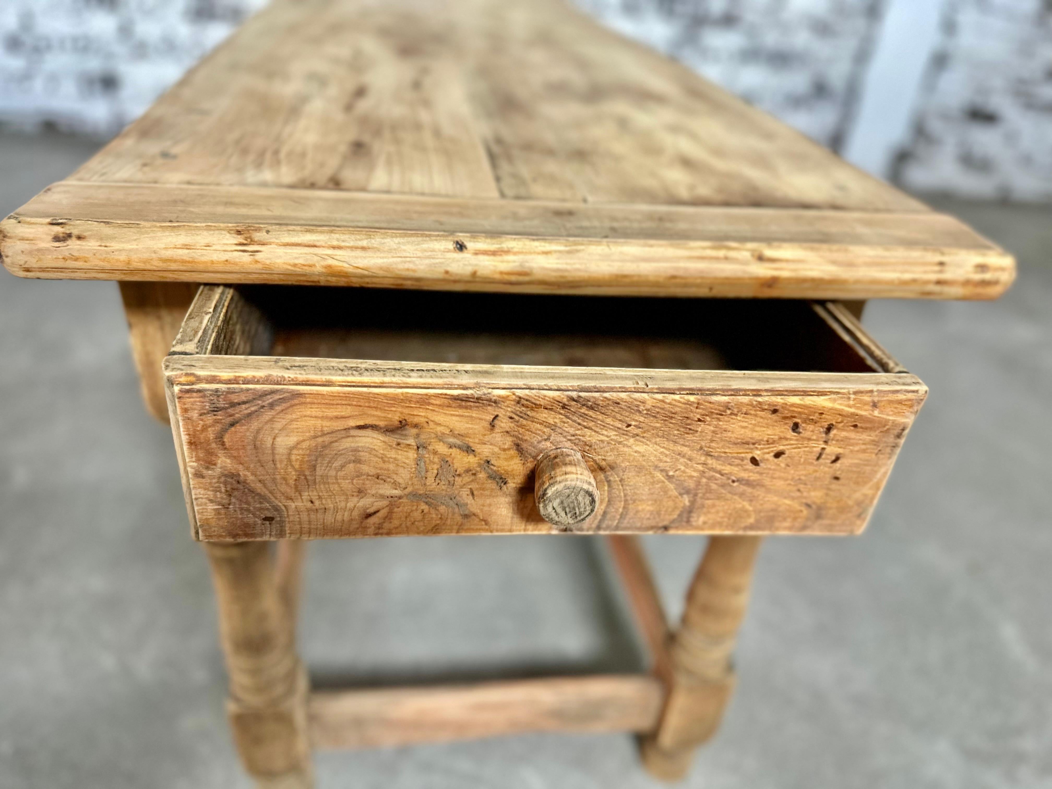 Antique French Farmhouse Pine Console Narrow Dining Table With Drawer For Sale 1