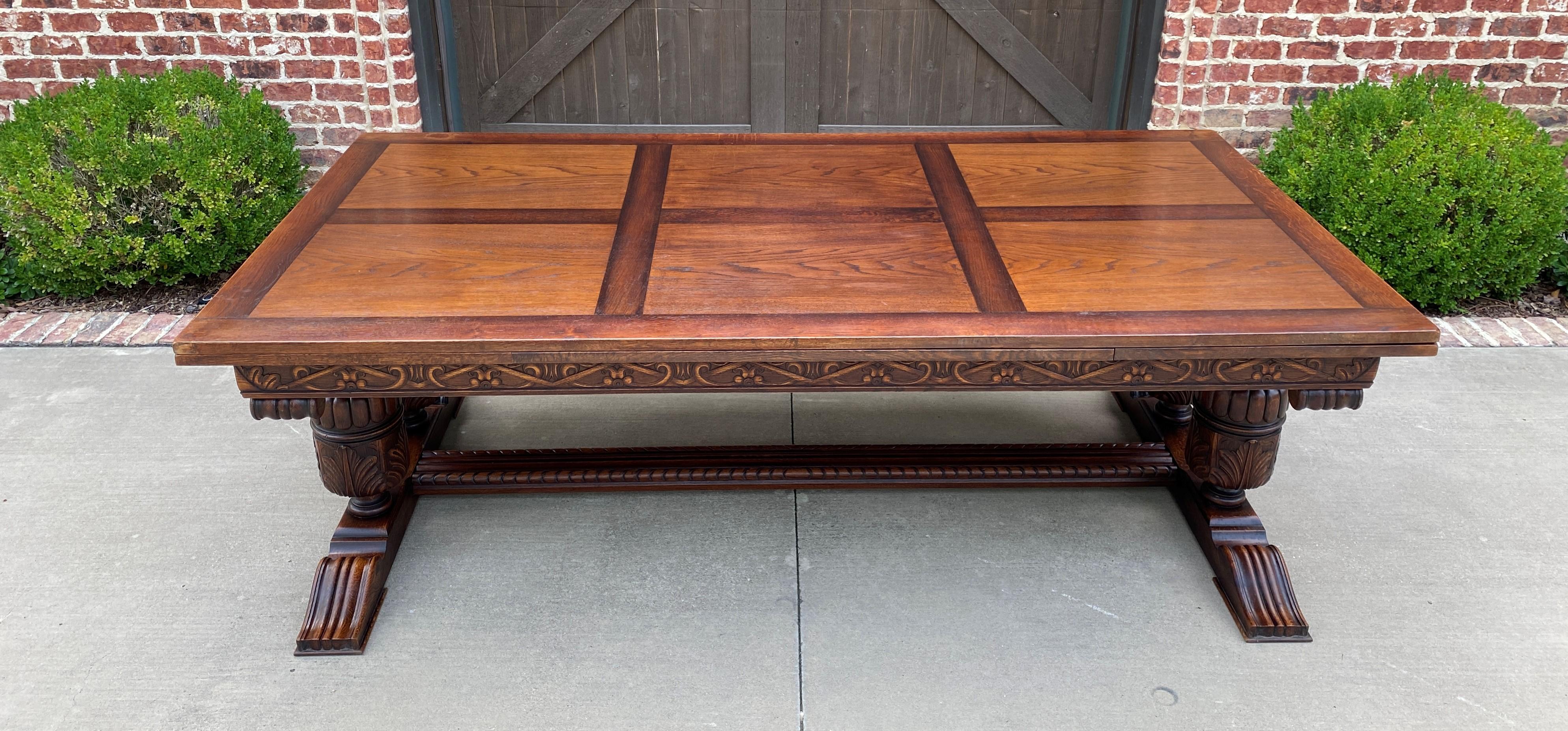 Beautiful antique French oak double pedestal Renaissance Revival draw leaf dining table conference library table or desk~~c. 1920s-1930s

One of our most often requested items~~wonderful double pedestal base with 